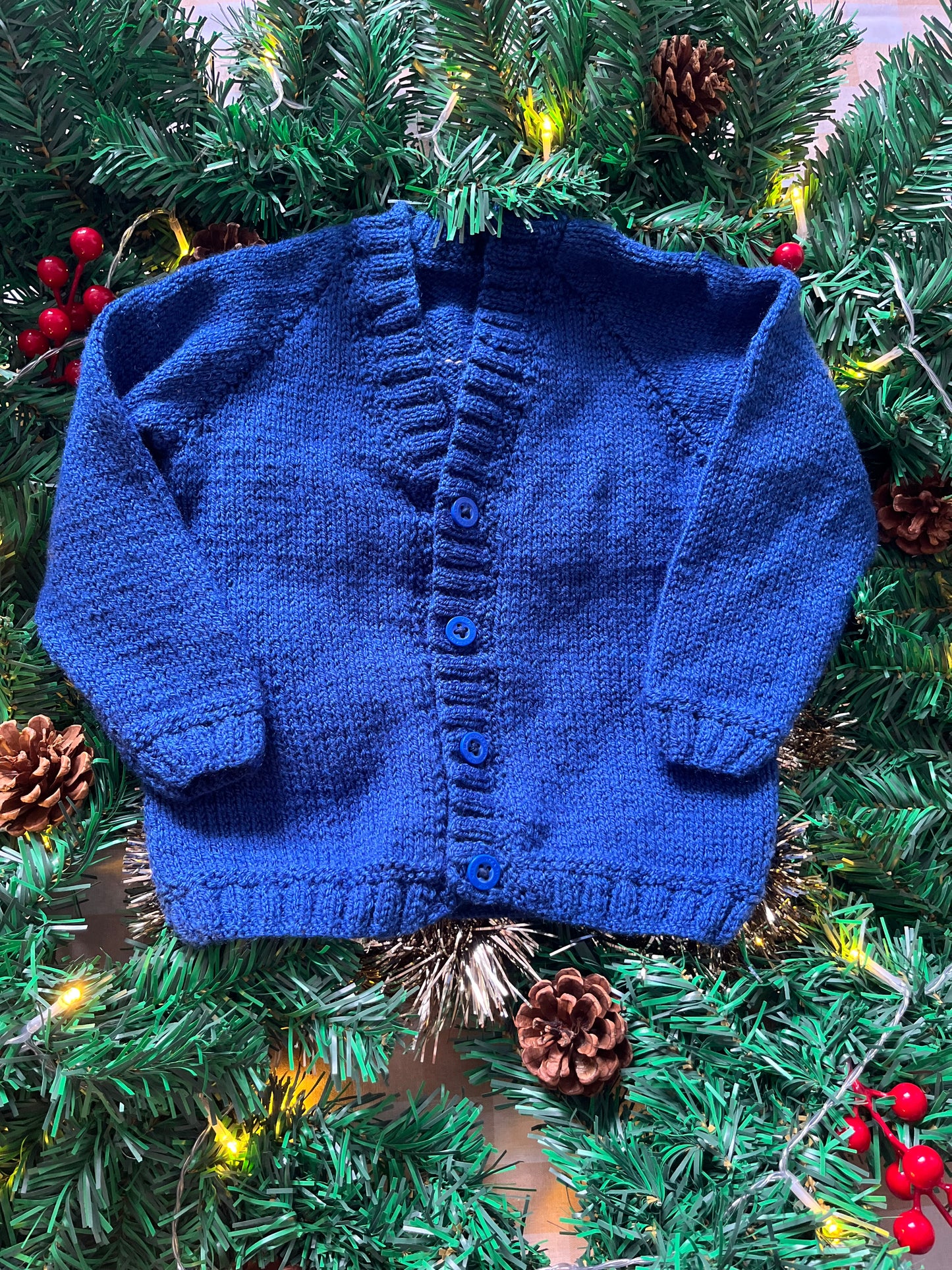 Personalise Me, Size 18-24 Months, Blue Christmas Lights Name Cardi