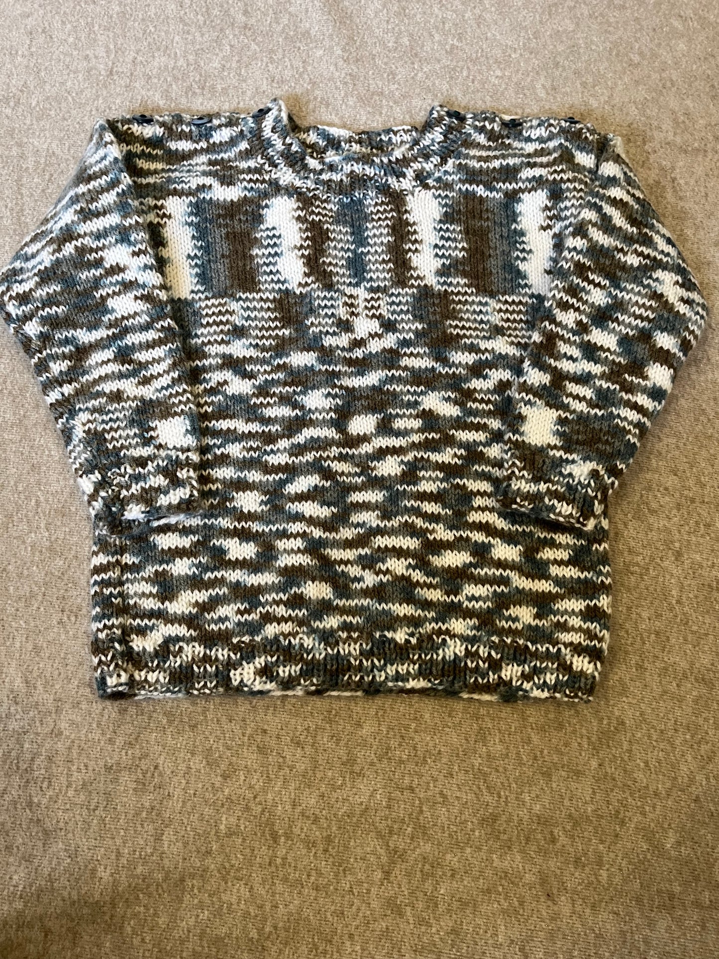 Size 5-7 Years, Forest Club, Hand knitted Jumper, Shoulder Button Close