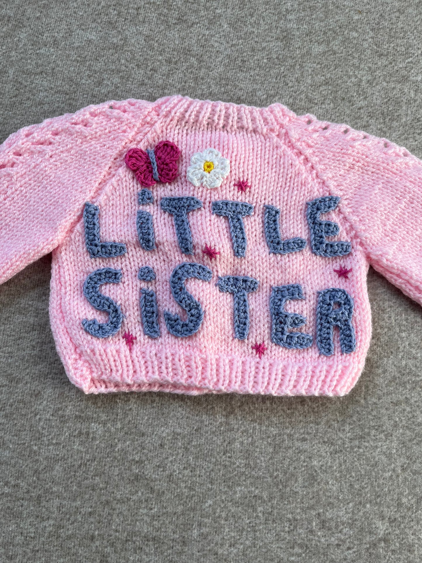 Size 0-3 Months, Little Sister, Baby Pink Cardigan, Hand Knitted Baby Girl