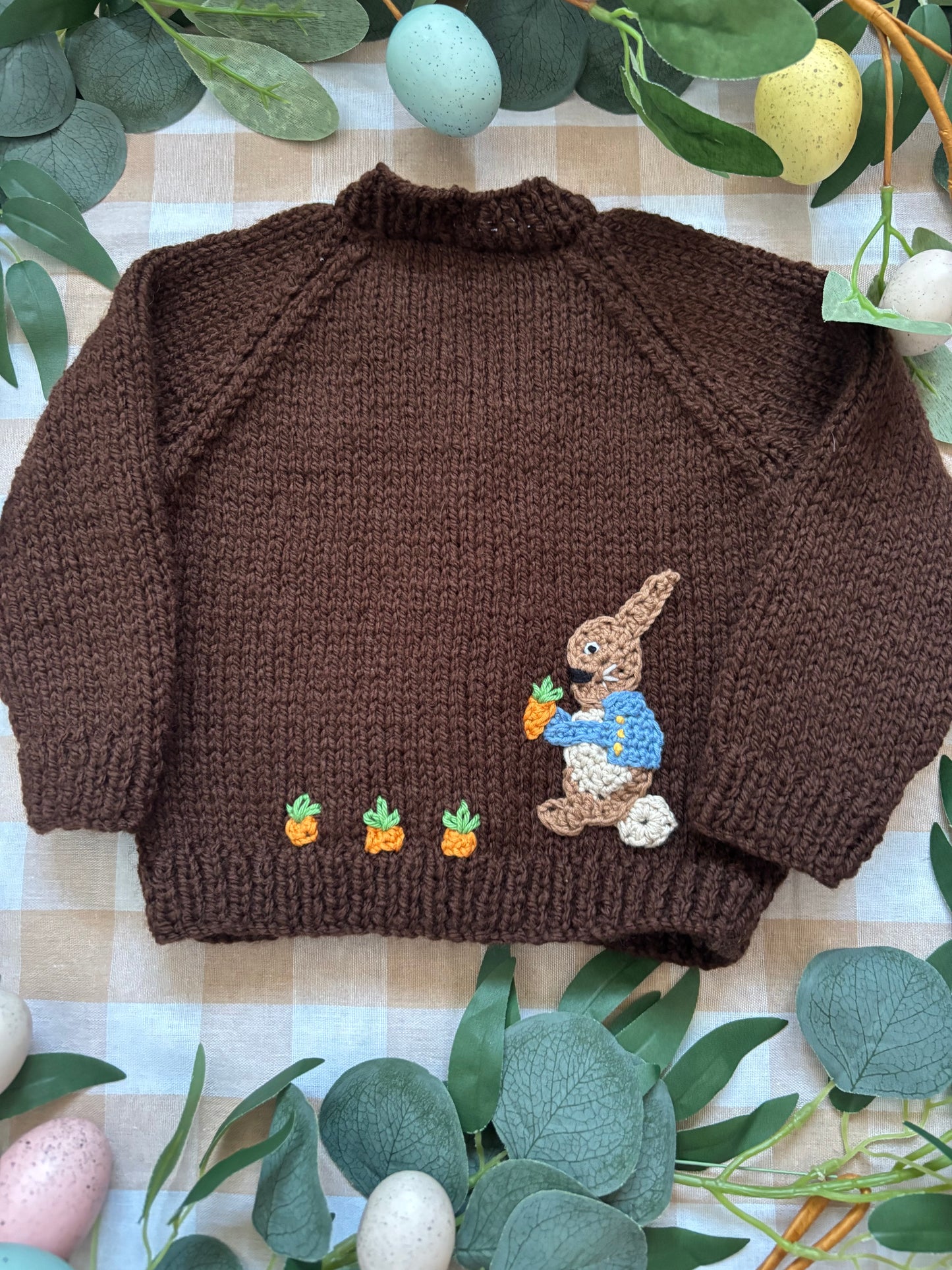 Size 0-6 Months, Peter Rabbit picking Carrots, Brown Cardi