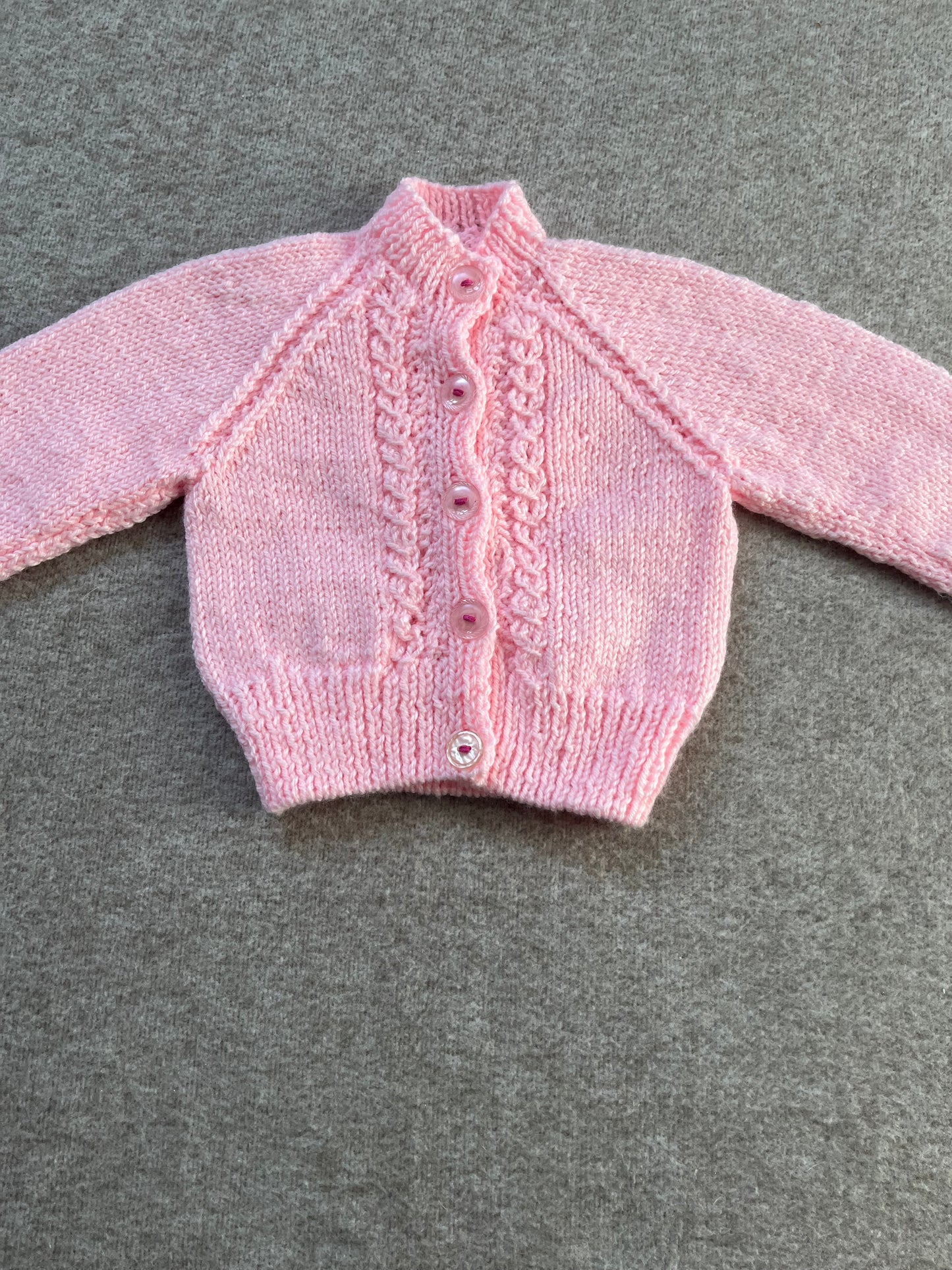 Size 3-6 Months, Pink Baby Bear Hand Knitted Cardigan