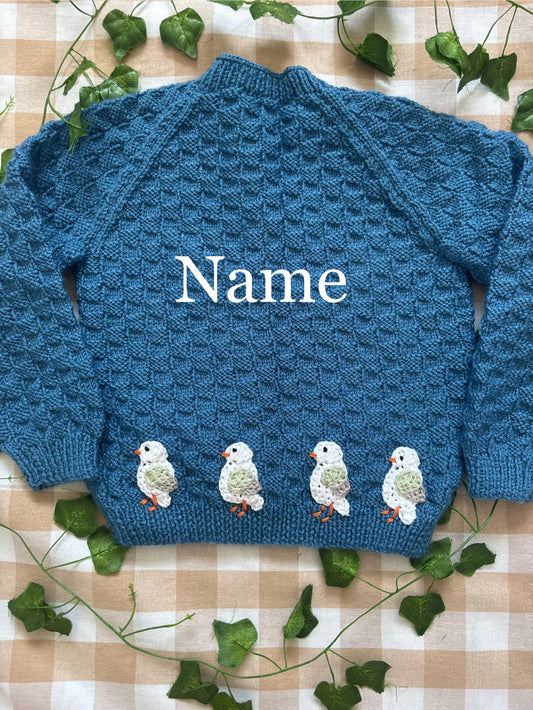 Personalise Me, Size 2-3 Years, Row of Seagulls Name Cardi