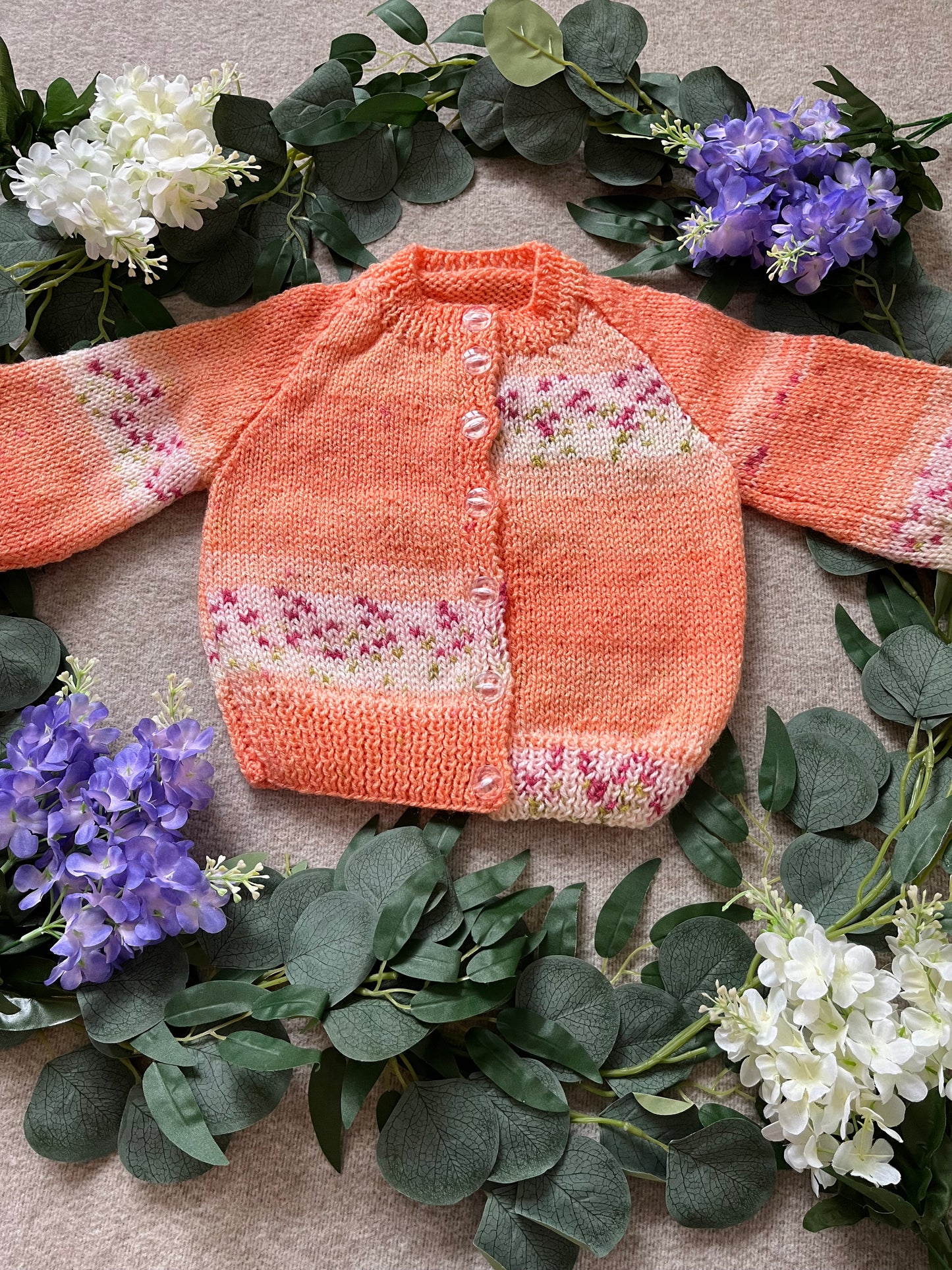 Size 12-18 Months, Sweet Pea, Coral Hand Knitted Cardigan