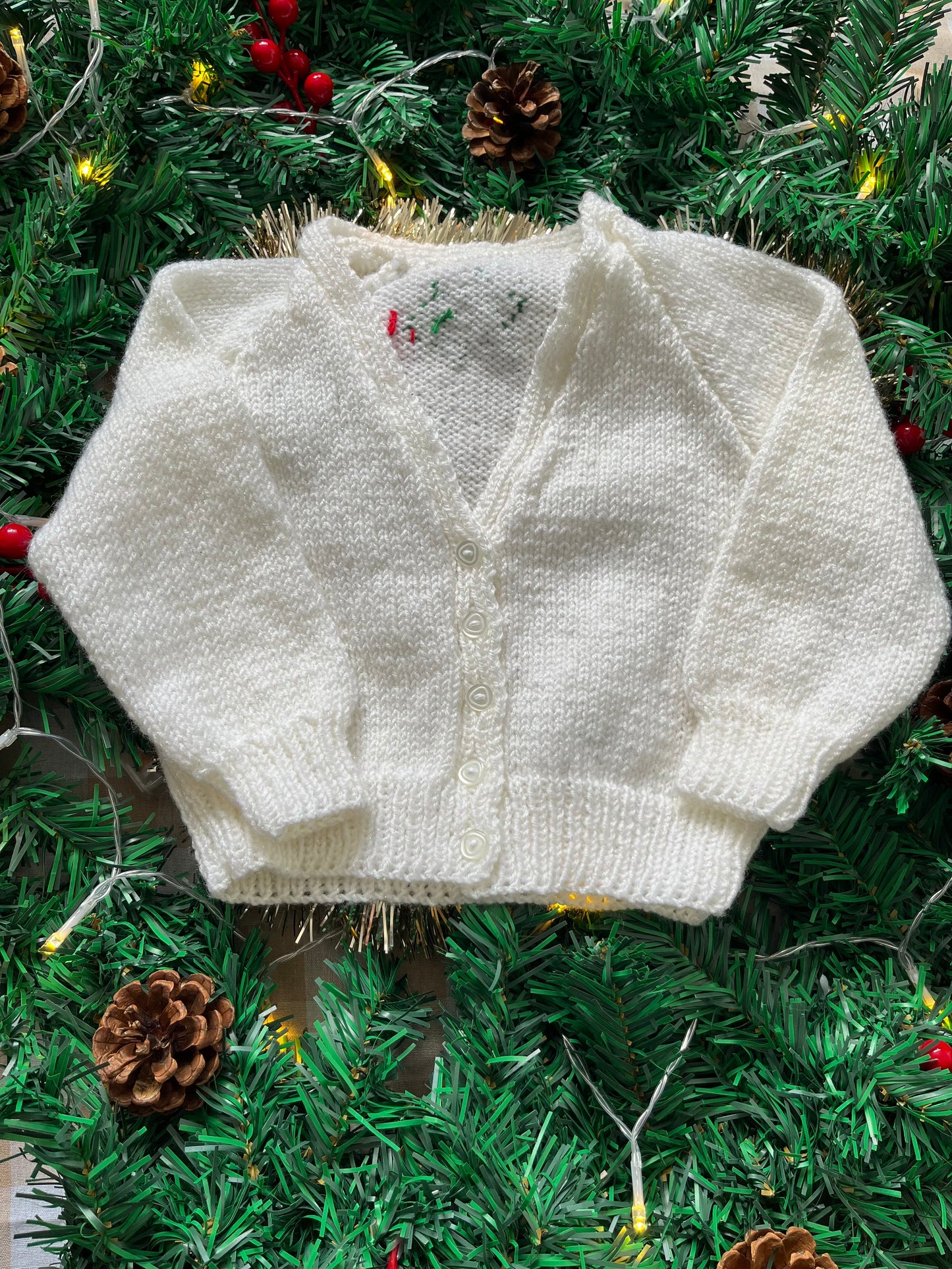 Personalise Me, Size 12-18 Months, Add a Letter, White Sparkly Holly Cardi