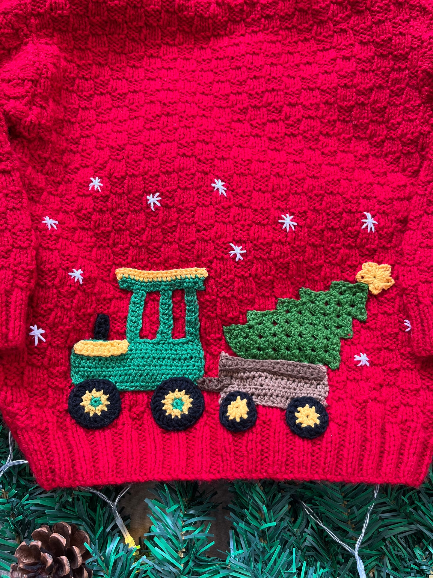 Personalise Me, Size 3-5 Years, Tractor & Christmas Tree Red Name Jumper