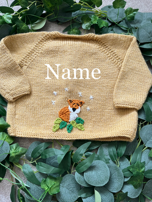 Personalise Me, Size 9-12 Months, Beige/ Tan Name Cardigan, Little Sleeping fox