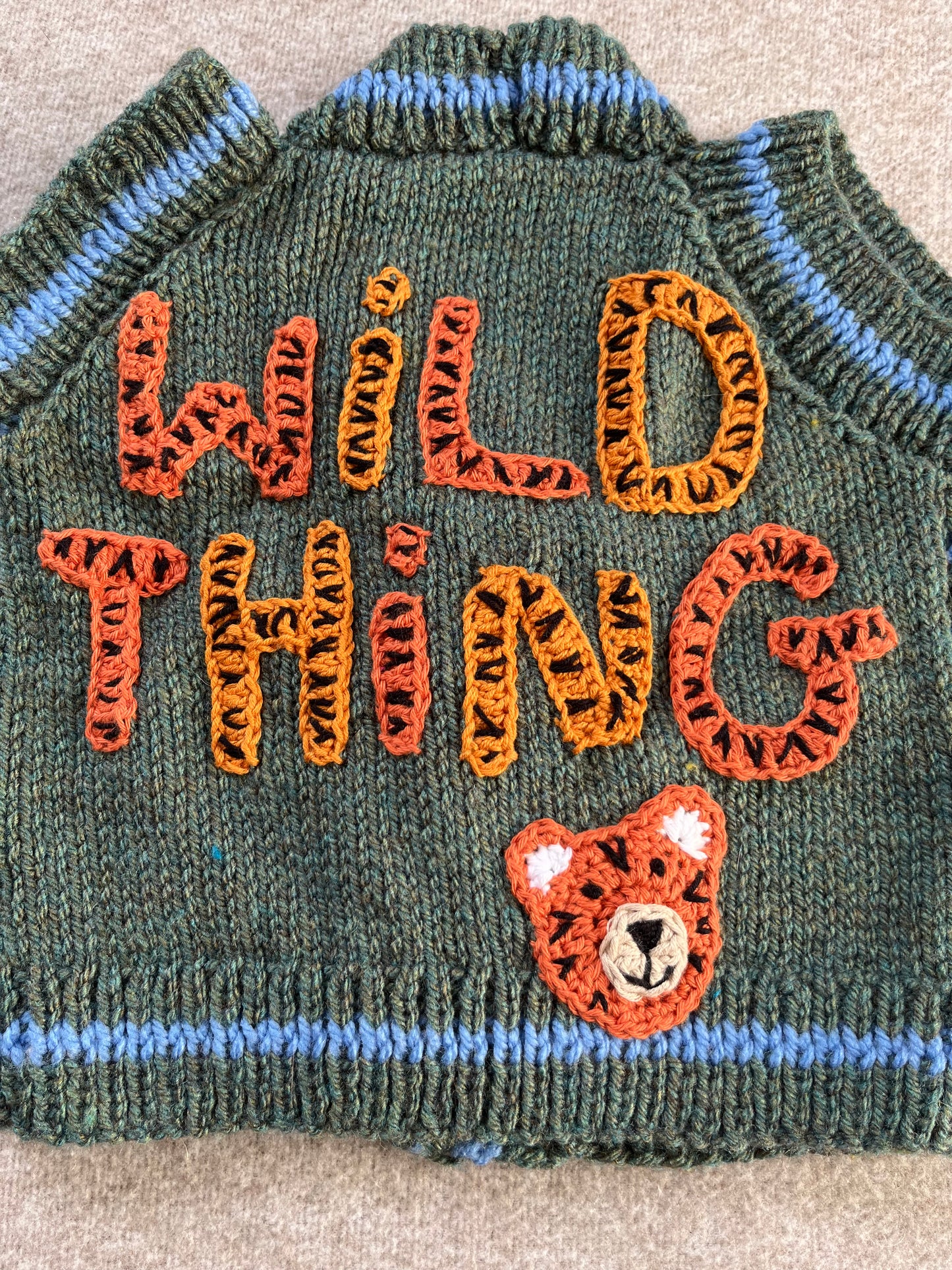 Size 6-12 Months, Hand Knitted Baby Gillet, Wild Thing, Tiger Waistcoat