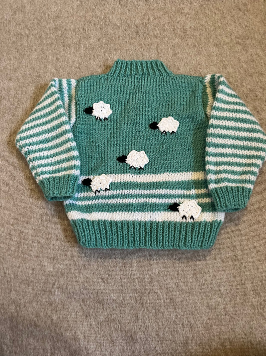 Size 6 Month, Baby Sheep Jumper, Hand Knitted Sweater, Unisex Baby