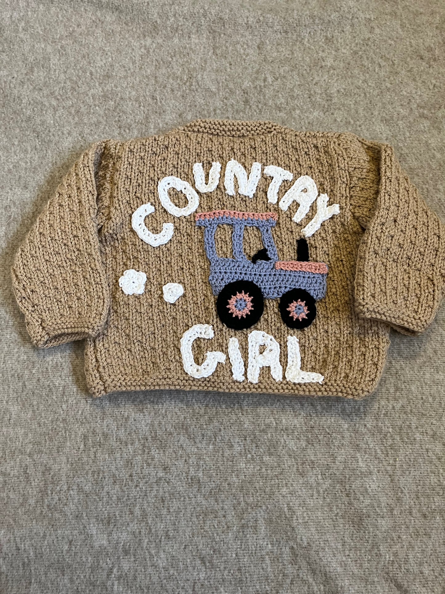 Size 0-6 Months, Country Girl, Brown Hand knitted Cardigan, Babyshower Gift, Baby Girl Gift