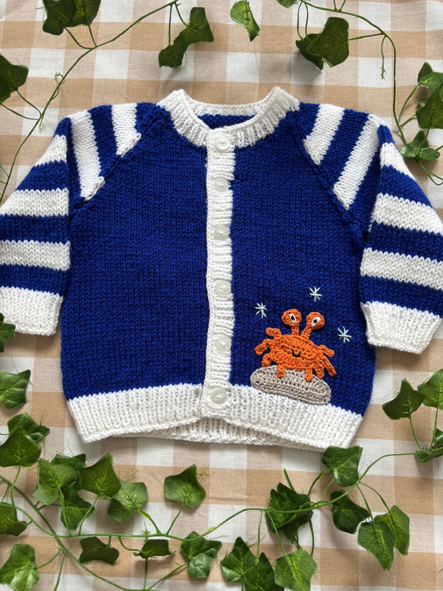 Size 12-18 Months, Seagull & Crab Striped Sleeve Cardi