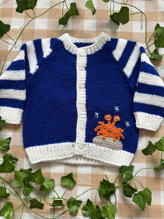 Size 12-18 Months, Seagull & Crab Striped Sleeve Cardi