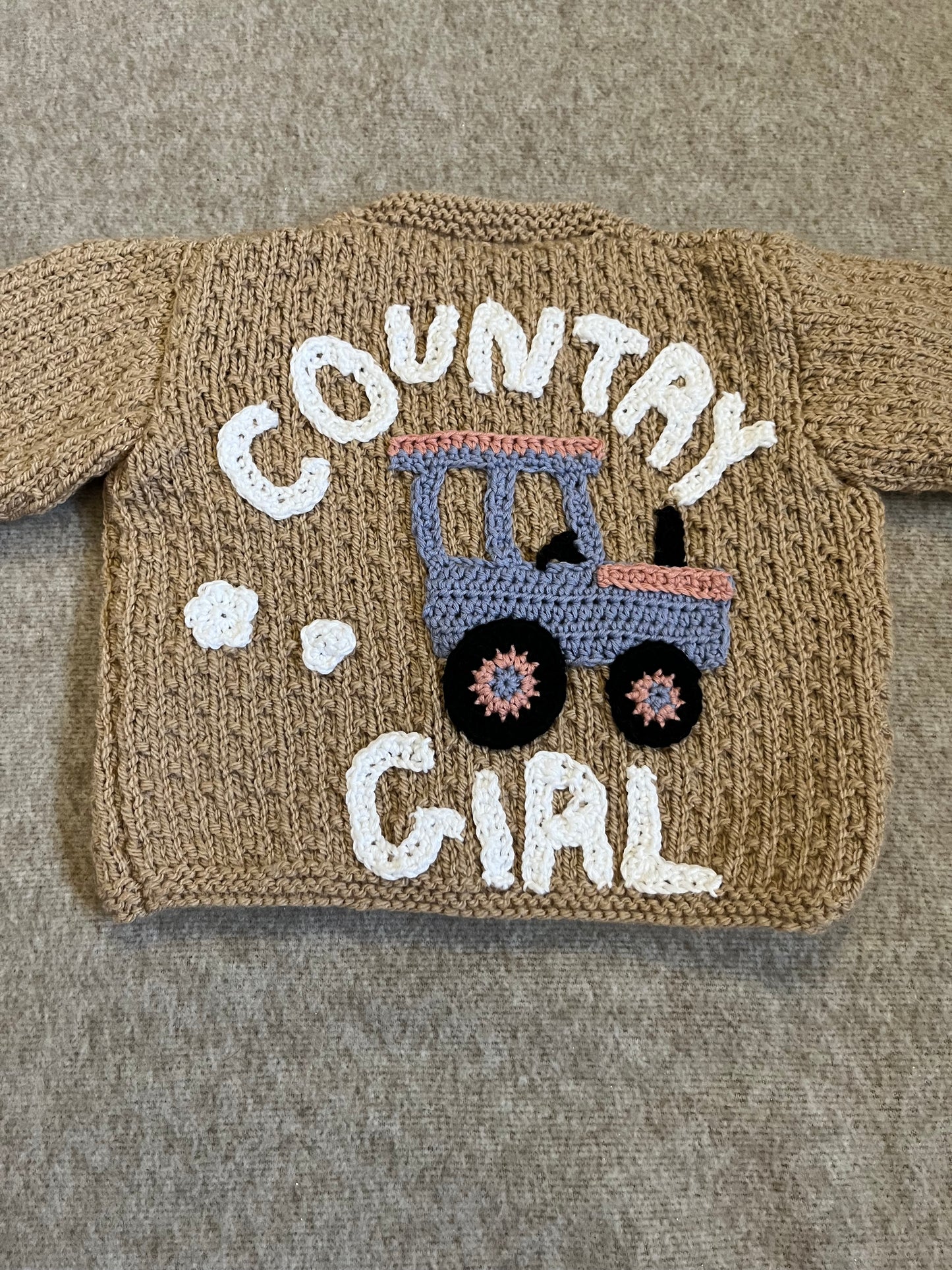 Size 0-6 Months, Country Girl, Brown Hand knitted Cardigan, Babyshower Gift, Baby Girl Gift