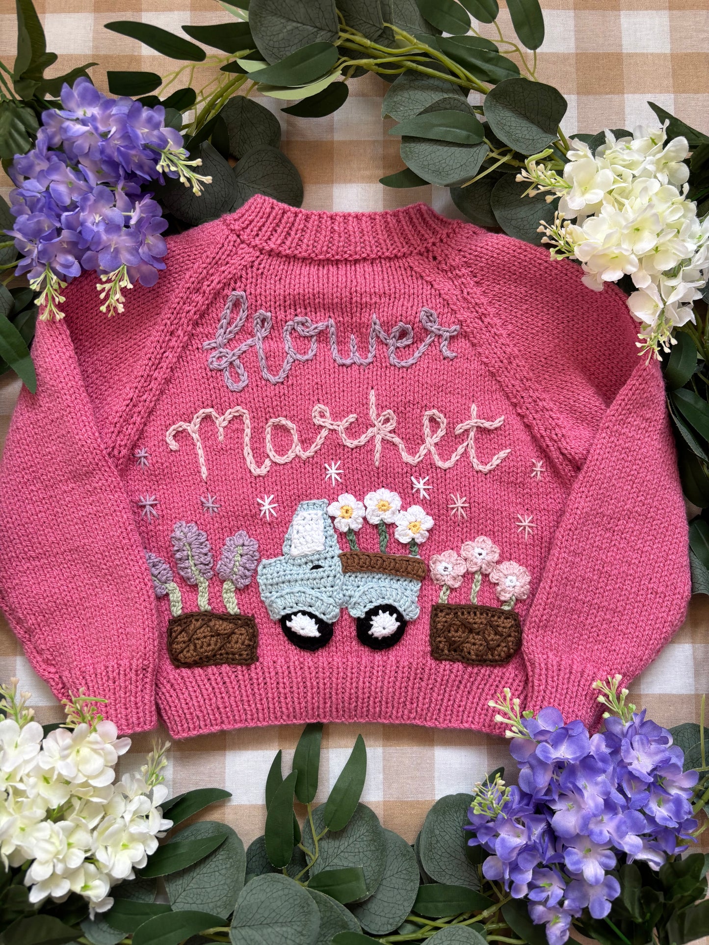 Size 1-2 Years, Flower Market, Pink Hand knitted Cardi