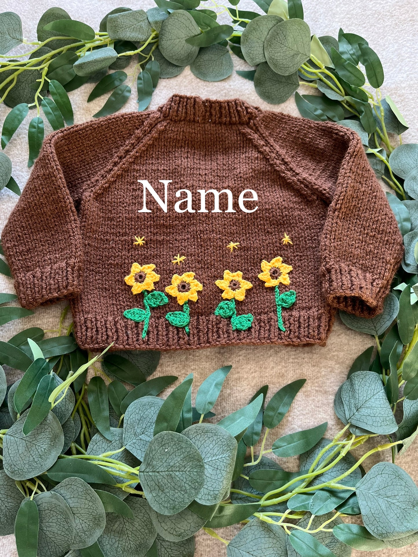 Size 6-9 Months, Personalise Me, Brown Sunflower Cardigan