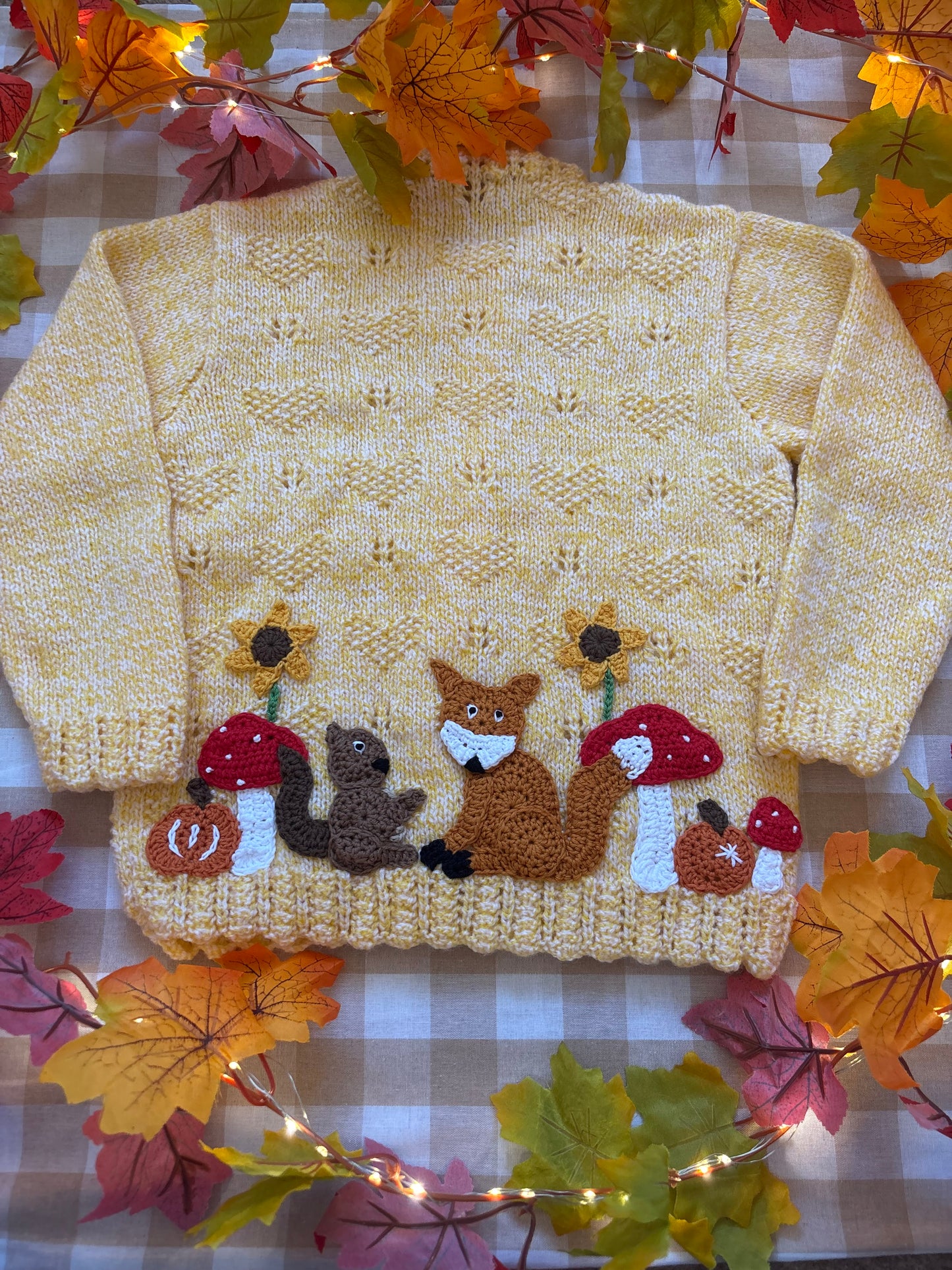 Size 6-8 Years, Woodland Animals, yellow Cardi