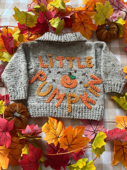 Size 6-9 Months, Little Pumpkin, Beige Fleck Cardigan