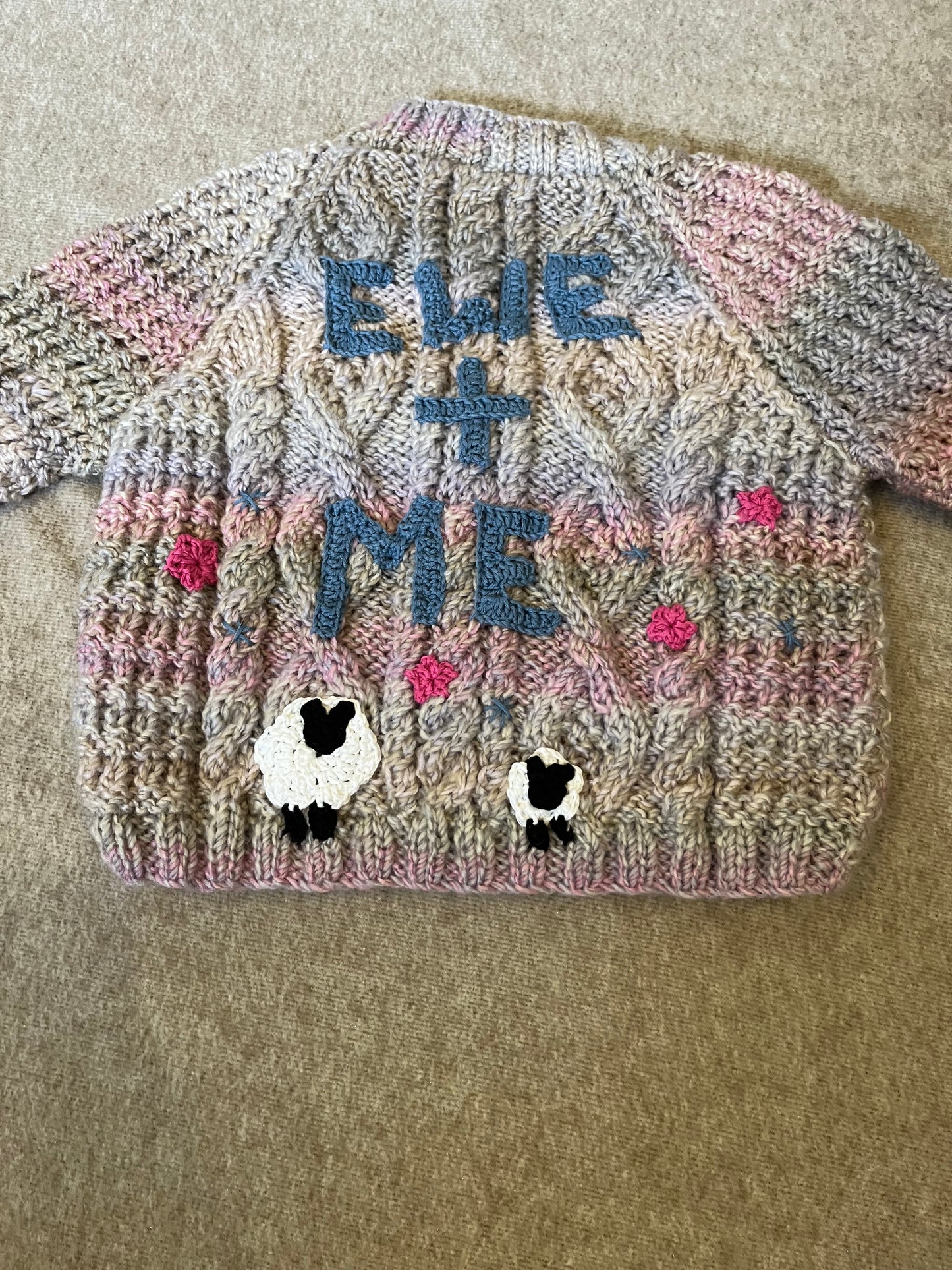 Size 2-3 Years, Ewe + Me, Hand Knitted Ombre Cardigan, Sheep Cardigan