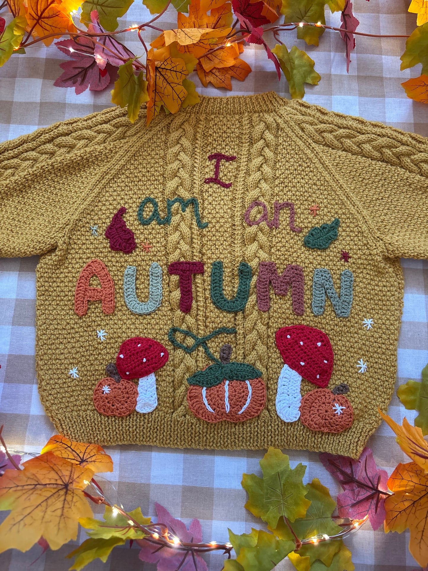 Size 5-7 Years, I am an Autumn, Mustard Hand Knitted Cardi