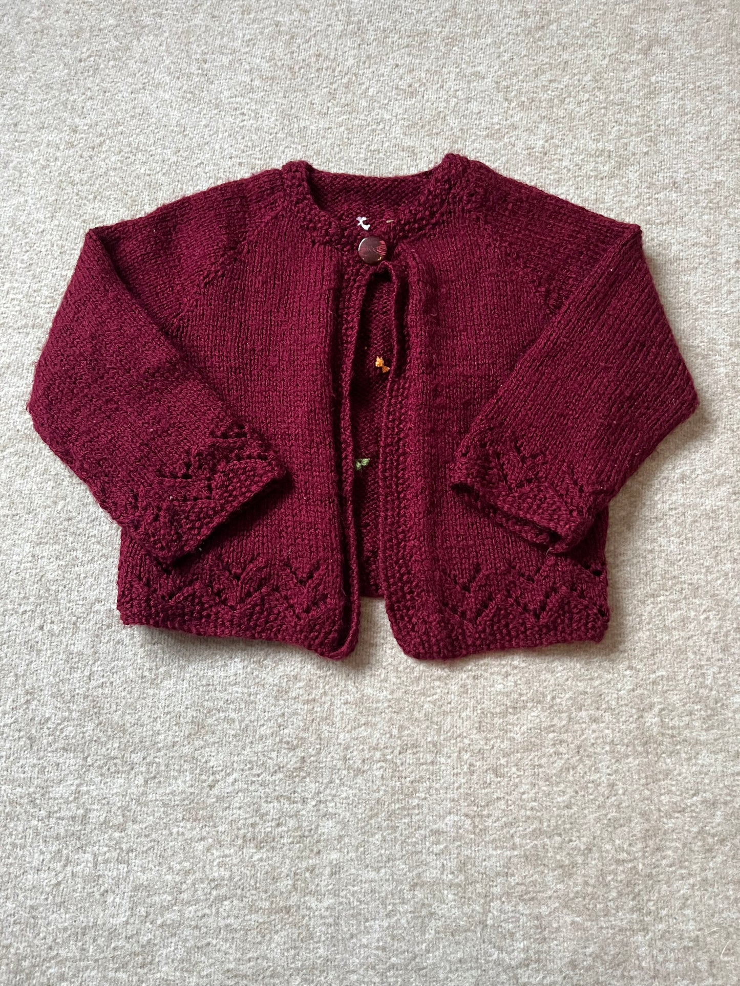 Size 6-12 Months, Woodland Fox Cardigan, Hand knitted Baby Girl Cardigan