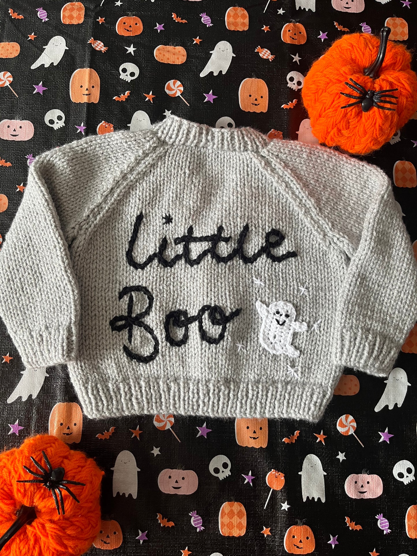 Size 0-6 Months, Little Boo, Grey Hand Knitted Baby Cardigan
