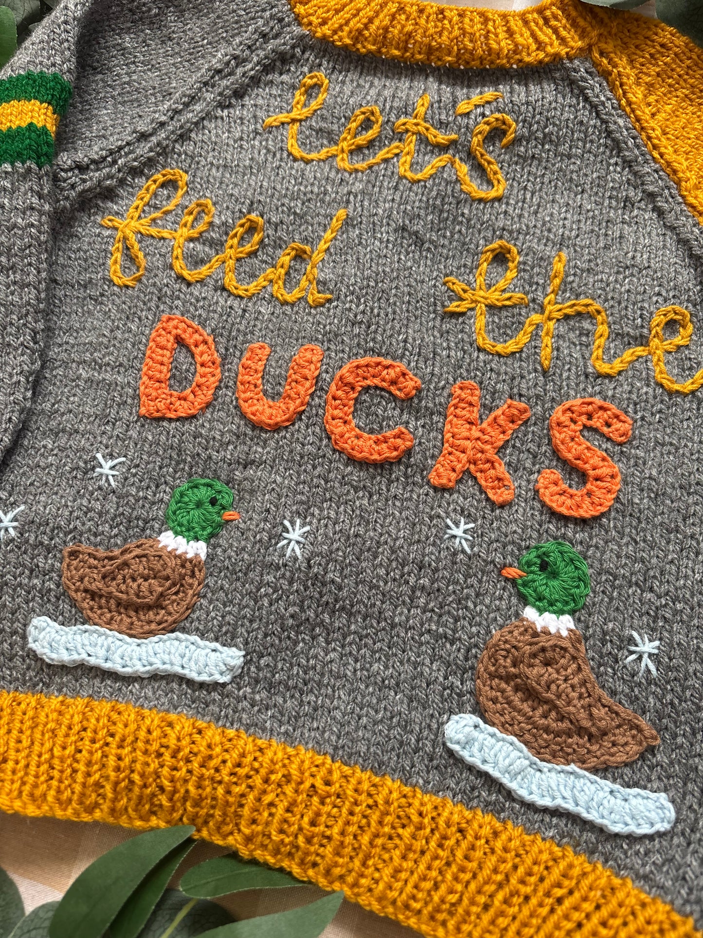 Size 2-3 years, Let’s feed the Ducks, Hand Knitted Cardi