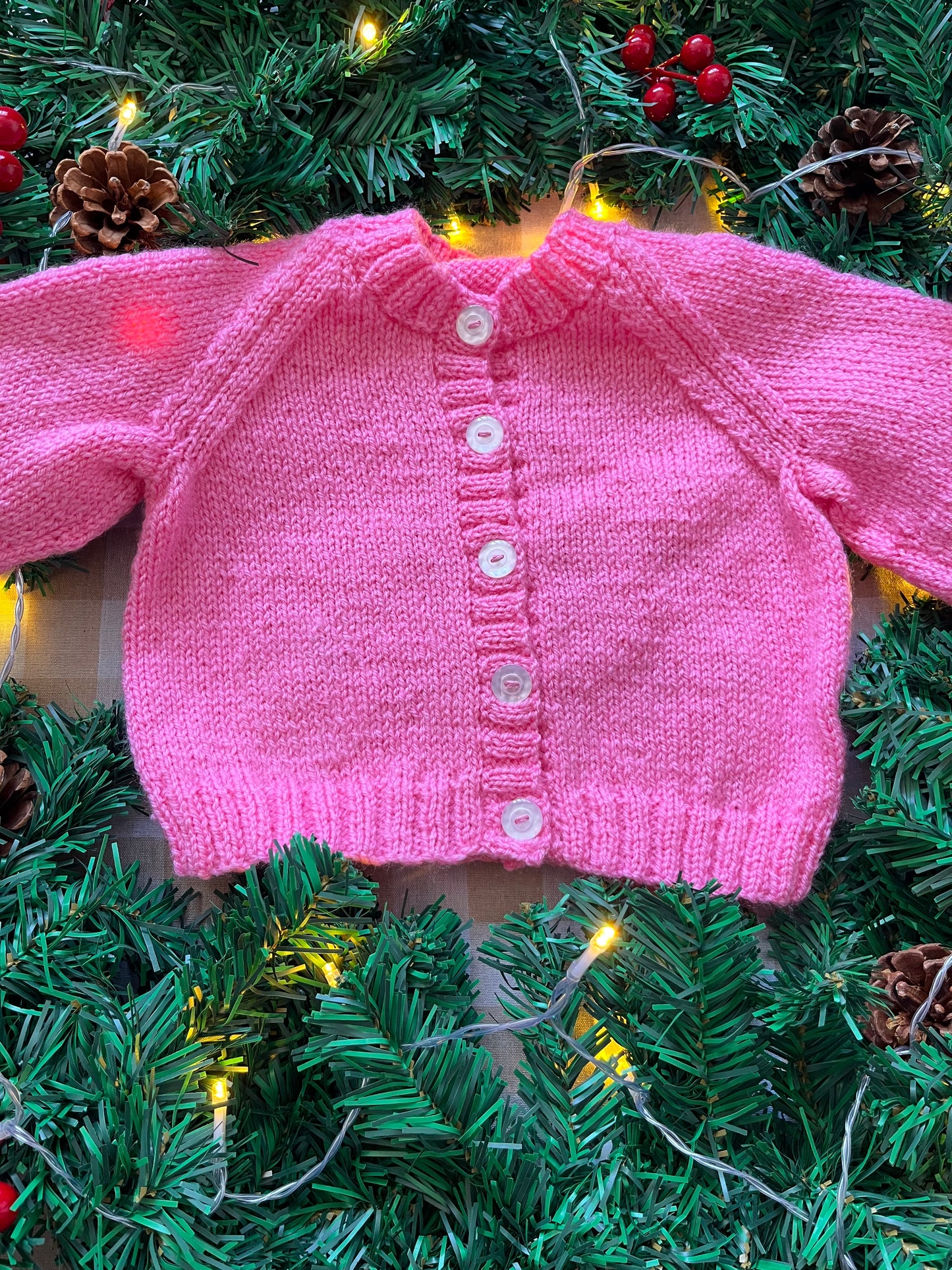 Size 12 Months, Reindeer in the Forest, Pink Baby Cardigan