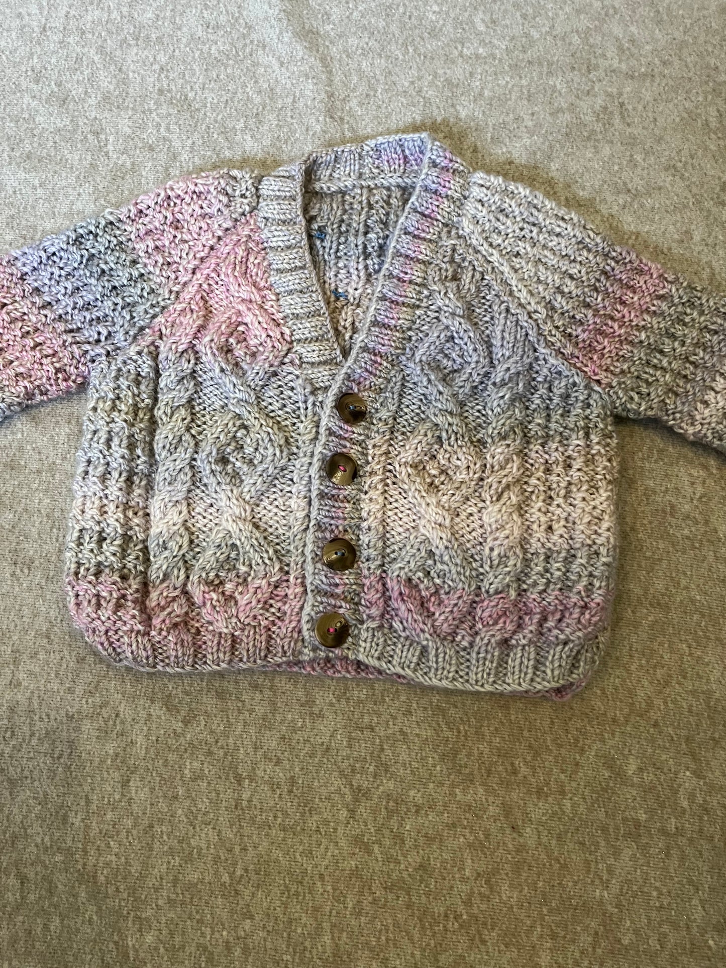 Size 2-3 Years, Ewe + Me, Hand Knitted Ombre Cardigan, Sheep Cardigan