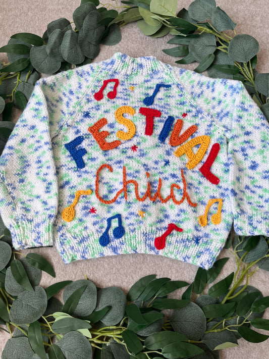 Size 2-3 Years, Festival Child, Hand Knitted Fleck Cardigan