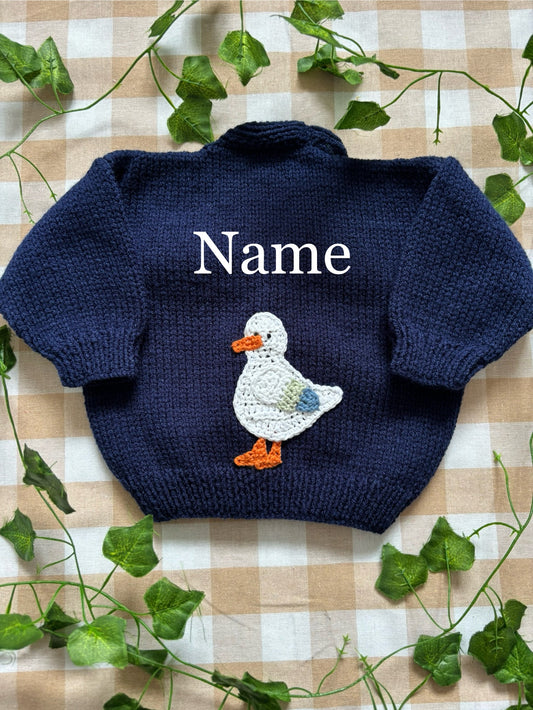 Personalise Me, Size 0-3 Months, Navy Name Seagull Cardi