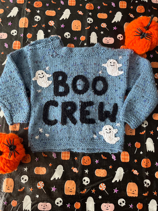 Size 9-12 Months, Boo Crew, Blue Hand Knitted Jumper