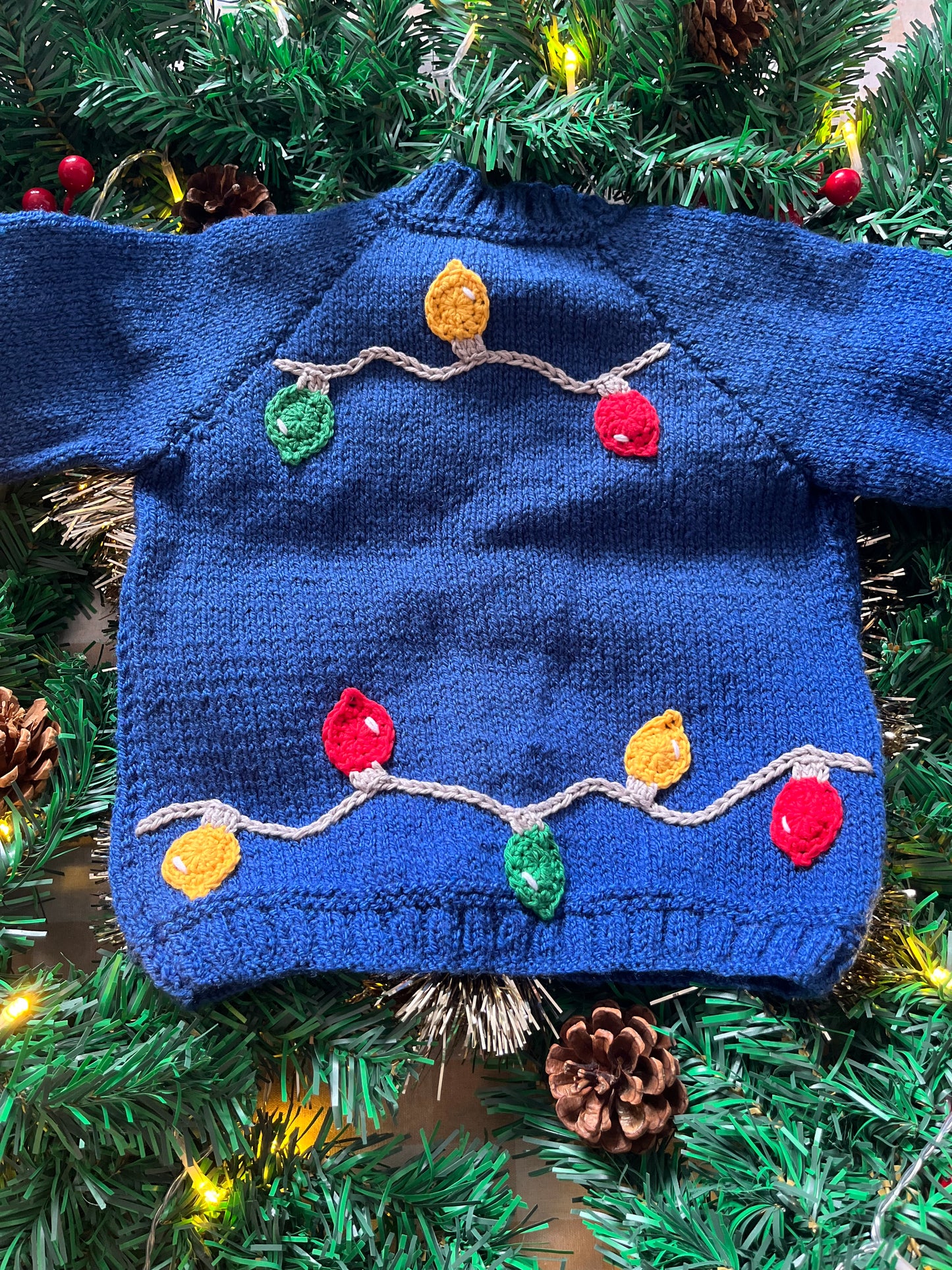 Personalise Me, Size 18-24 Months, Blue Christmas Lights Name Cardi