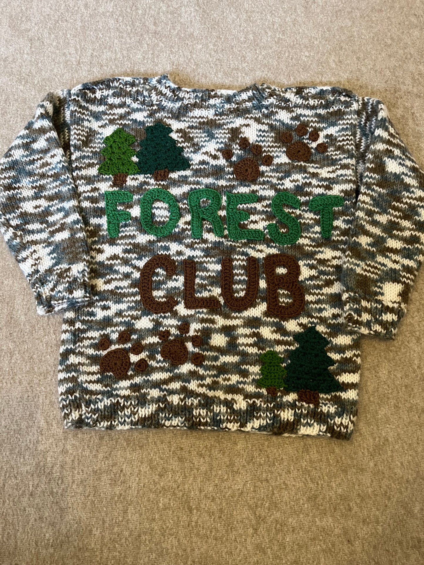 Size 5-7 Years, Forest Club, Hand knitted Jumper, Shoulder Button Close