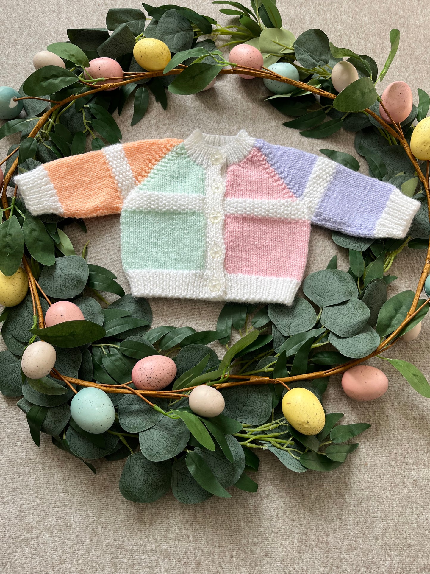 Size Newborn/ First size, Personalise Me, Single Letter or Initials, Handknitted Pastel New Baby Cardigan, Tiny Bunny Design