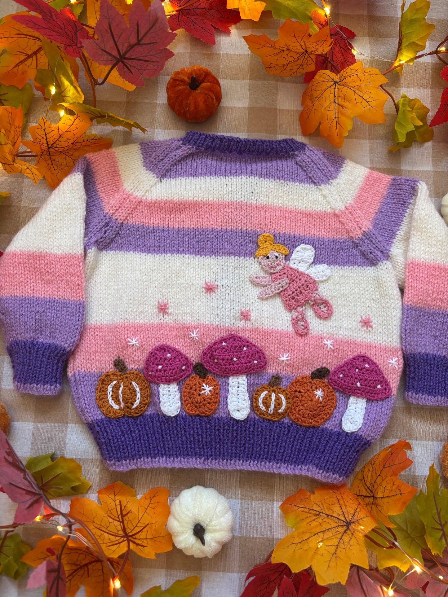 Size 1-2 years, Fairy Pumpkin Patch, Striped pink/purple/white