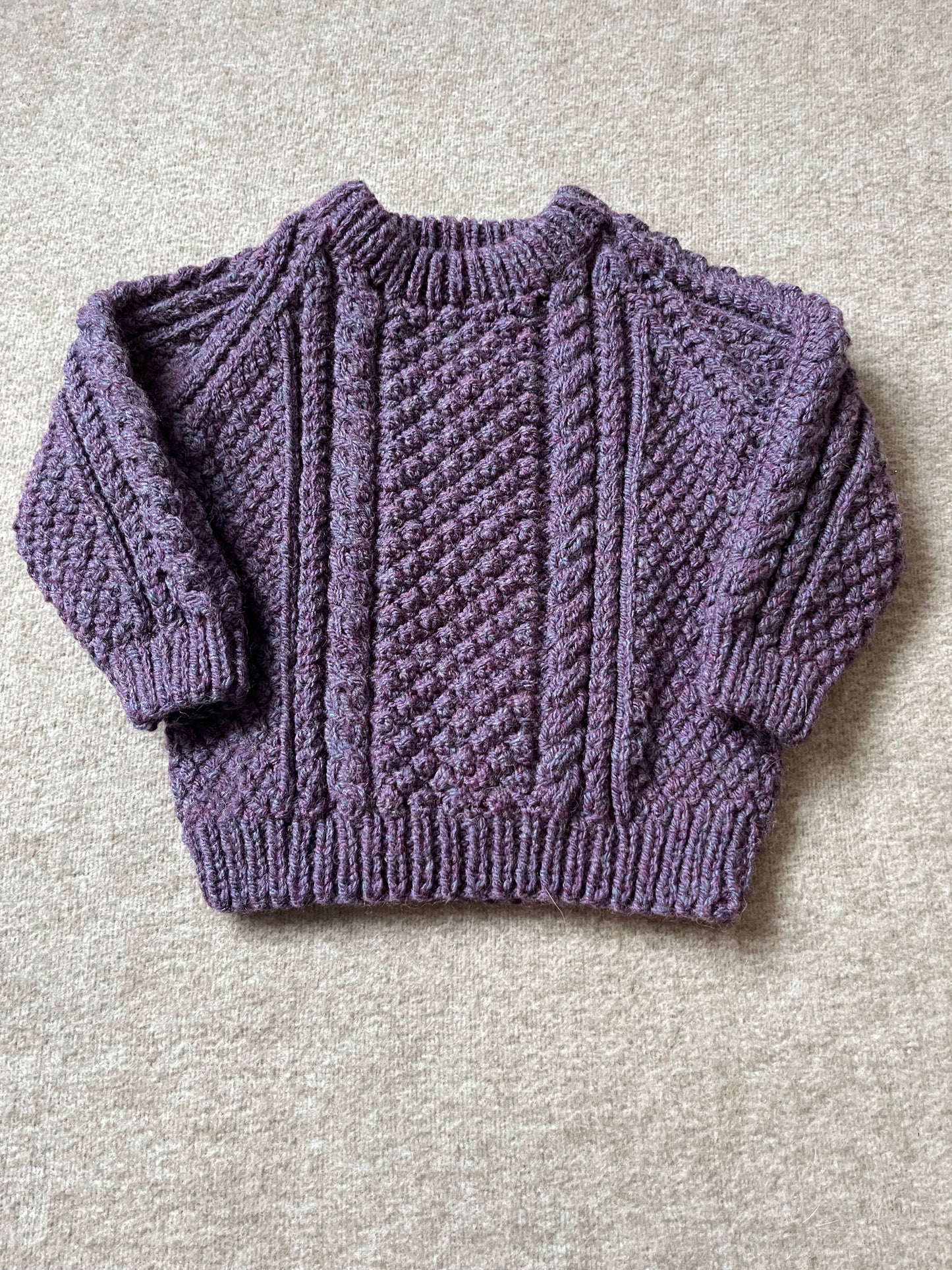 Size 1-2 Years, Oh Pansy, Hand Knitted Purple Jumper, Baby Sweater