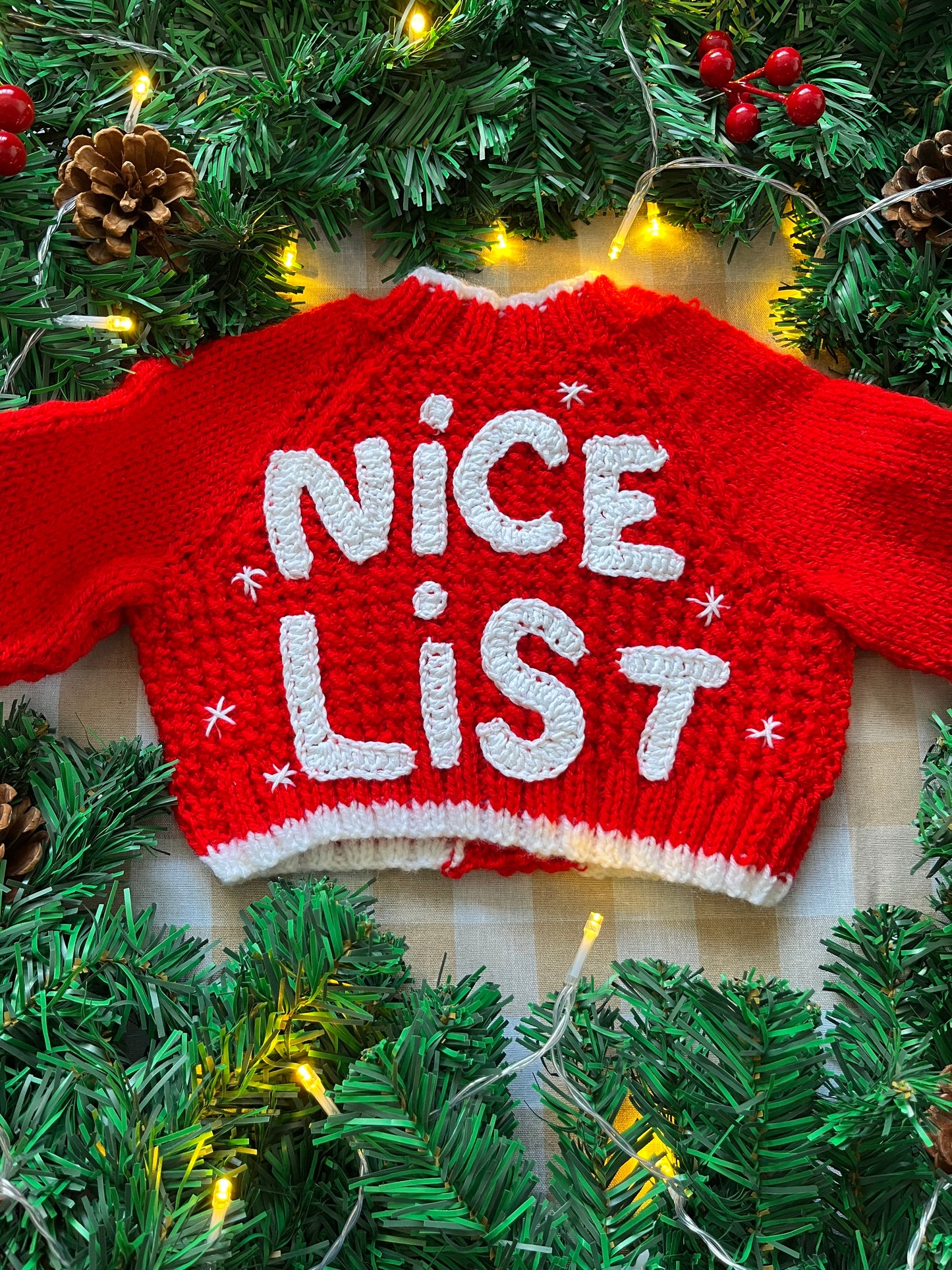 Size 0-6 Months, Nice List, Red Baby Christmas Cardi