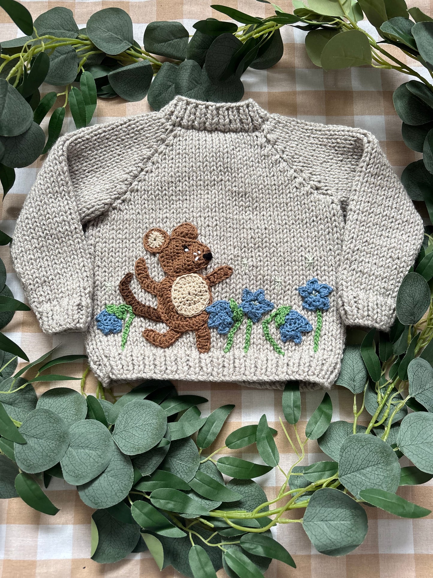 Size 6-12 Months, Spring Mouse, Beige Chunky Cardi