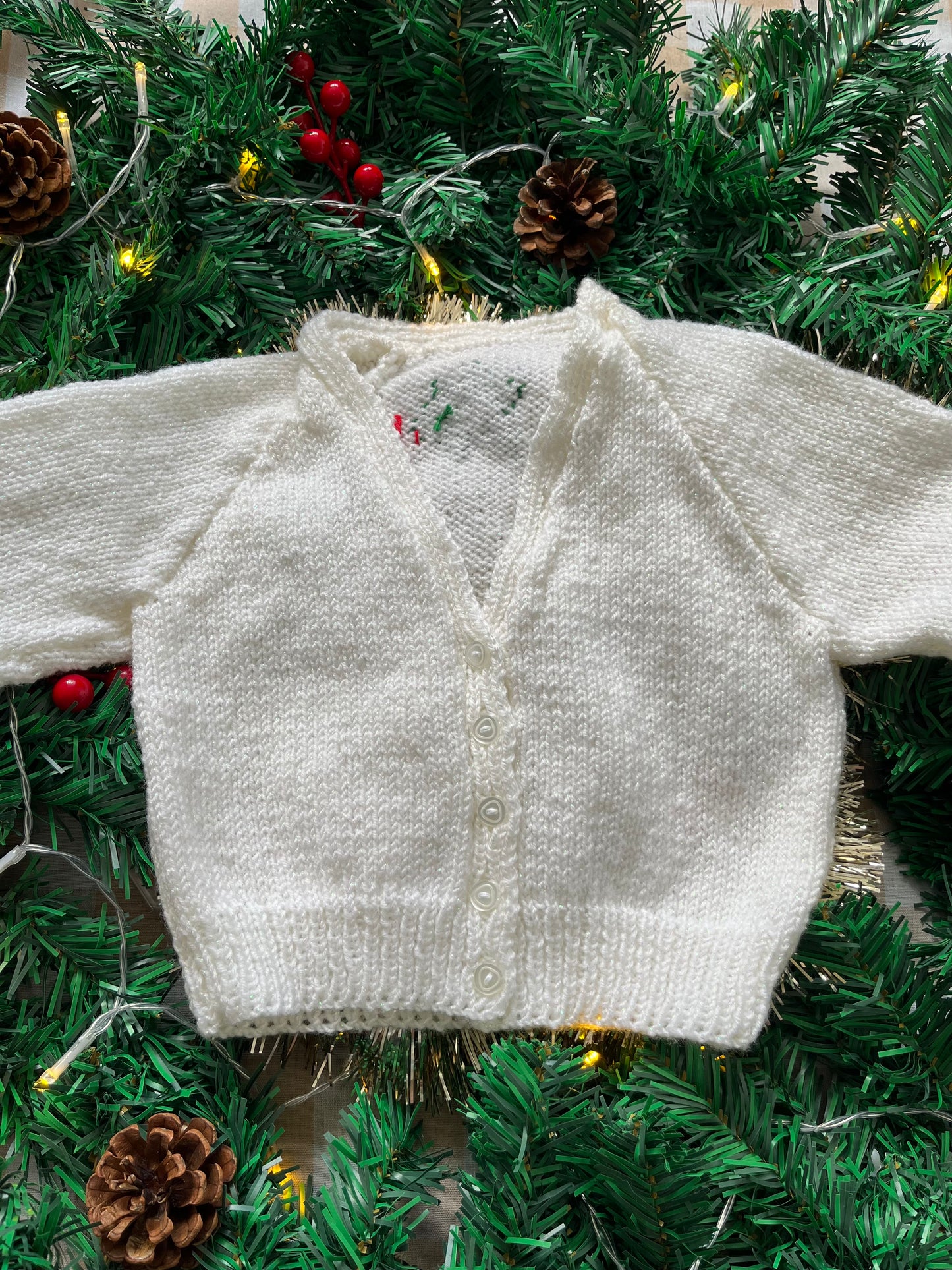 Personalise Me, Size 12-18 Months, Add a Letter, White Sparkly Holly Cardi