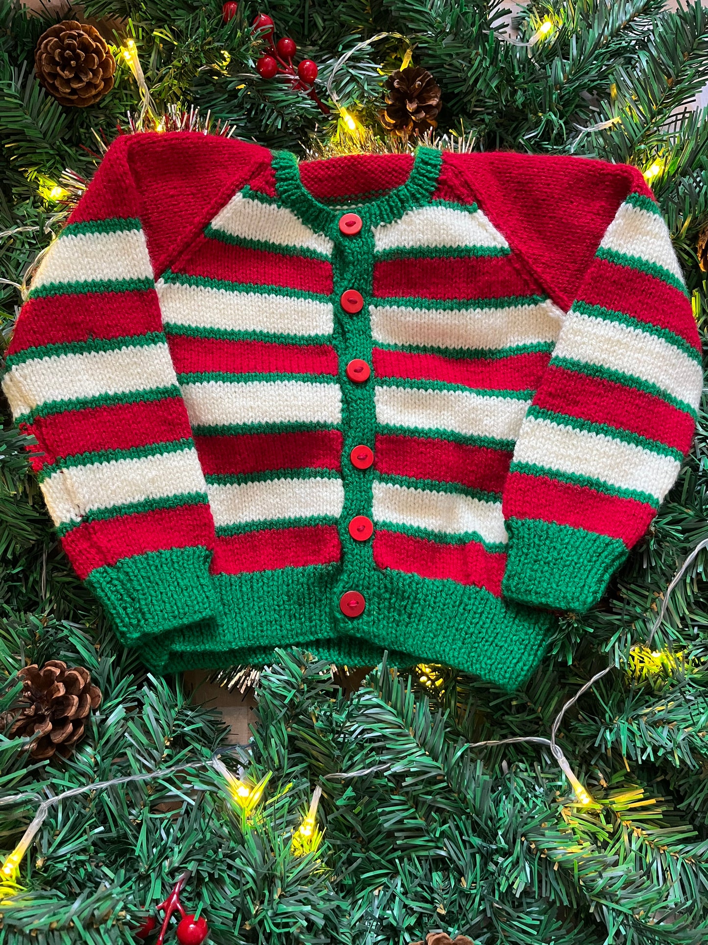 Personalise Me, Size 2-3 Years, Christmas Teddy Bear, Stripe Name Cardi