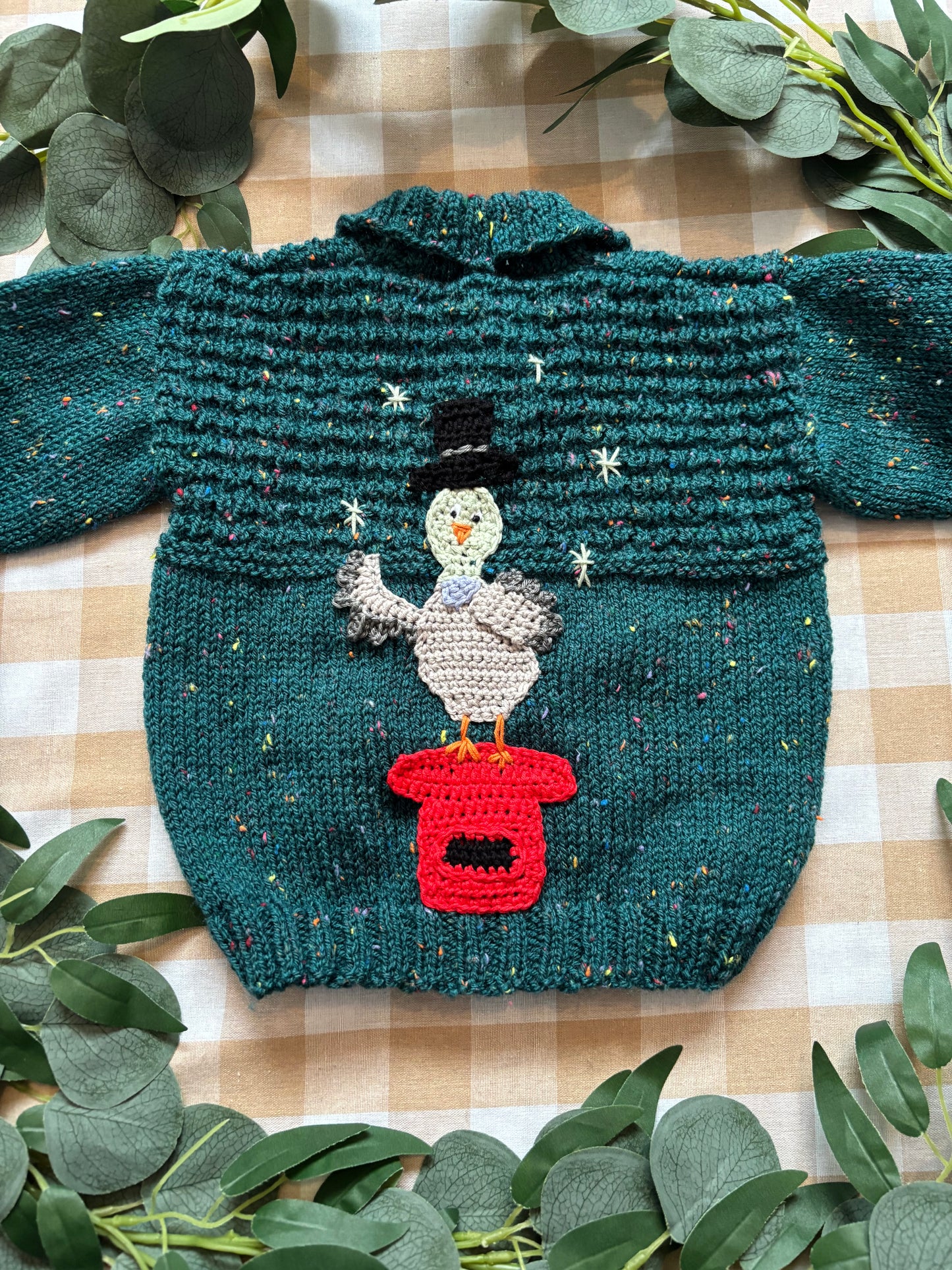 Size 6-12 Months, Turquoise speckled Cardi, Postbox & Pigeon