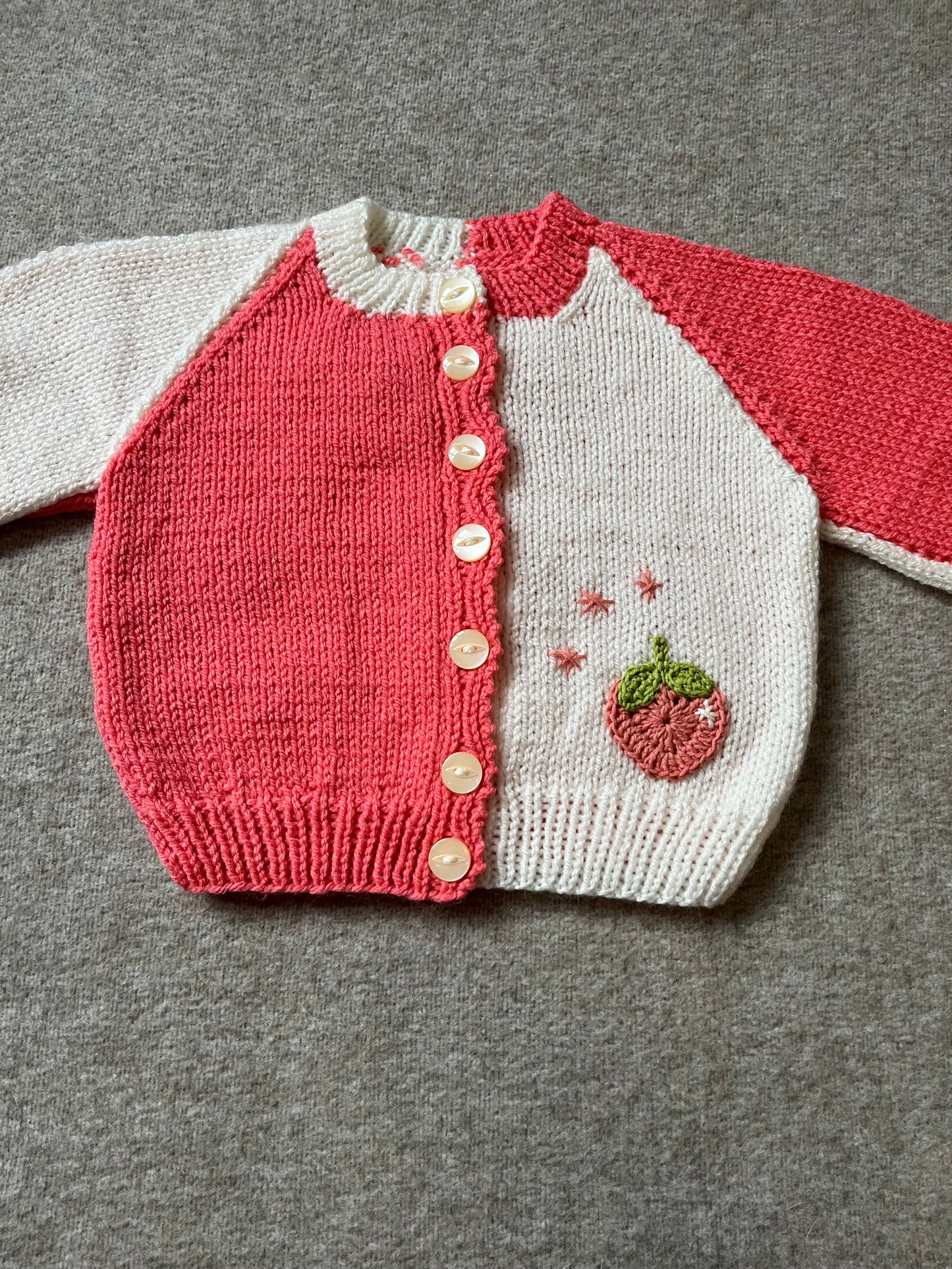 Size 12-18 Months, Peaches & Cream Hand Knitted Cardigan, Two tone Knitwear