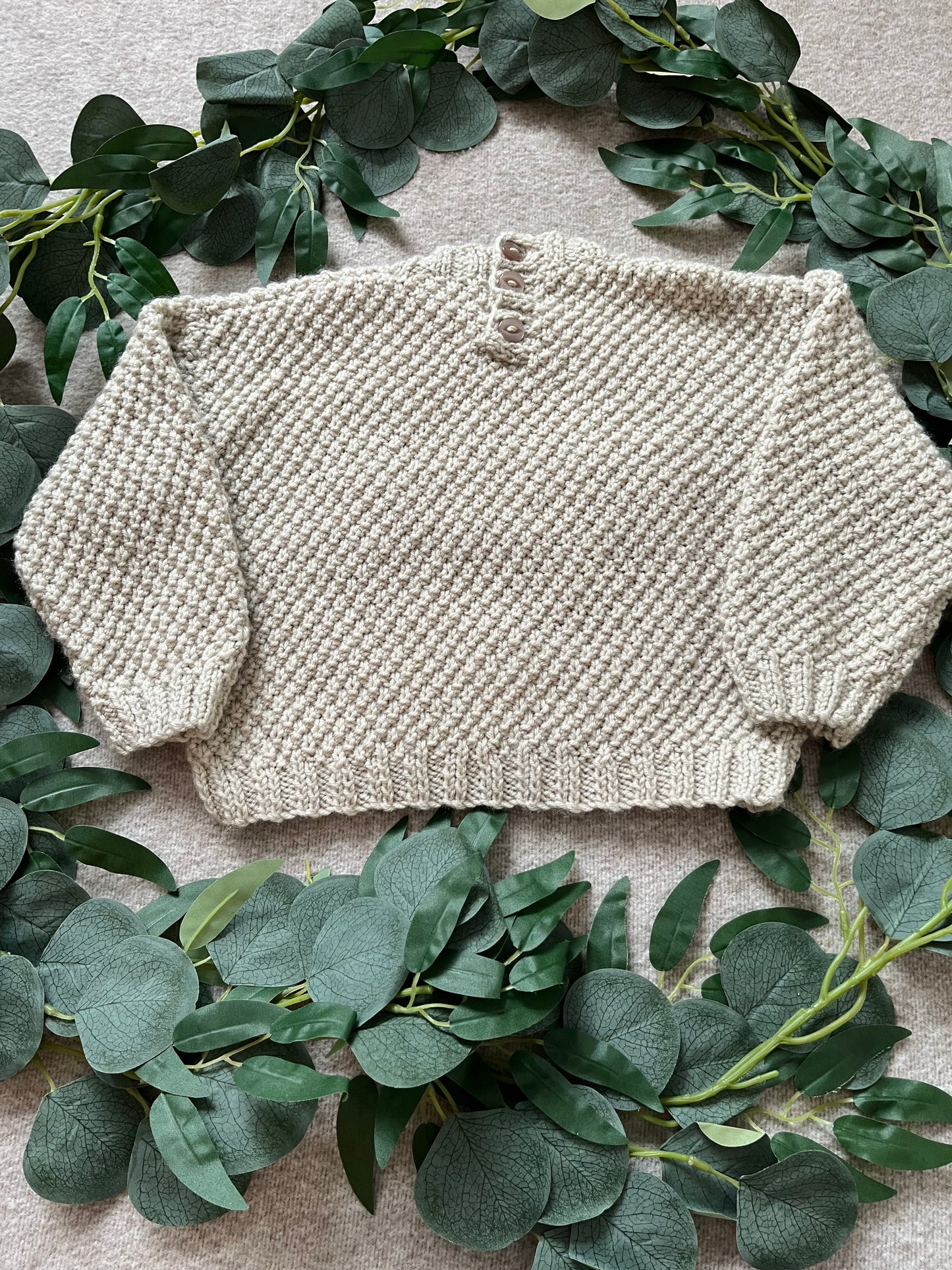 Size 12 Months, One Bear Jumper, Birthday Jumper, Beige Unisex Baby Knitwear