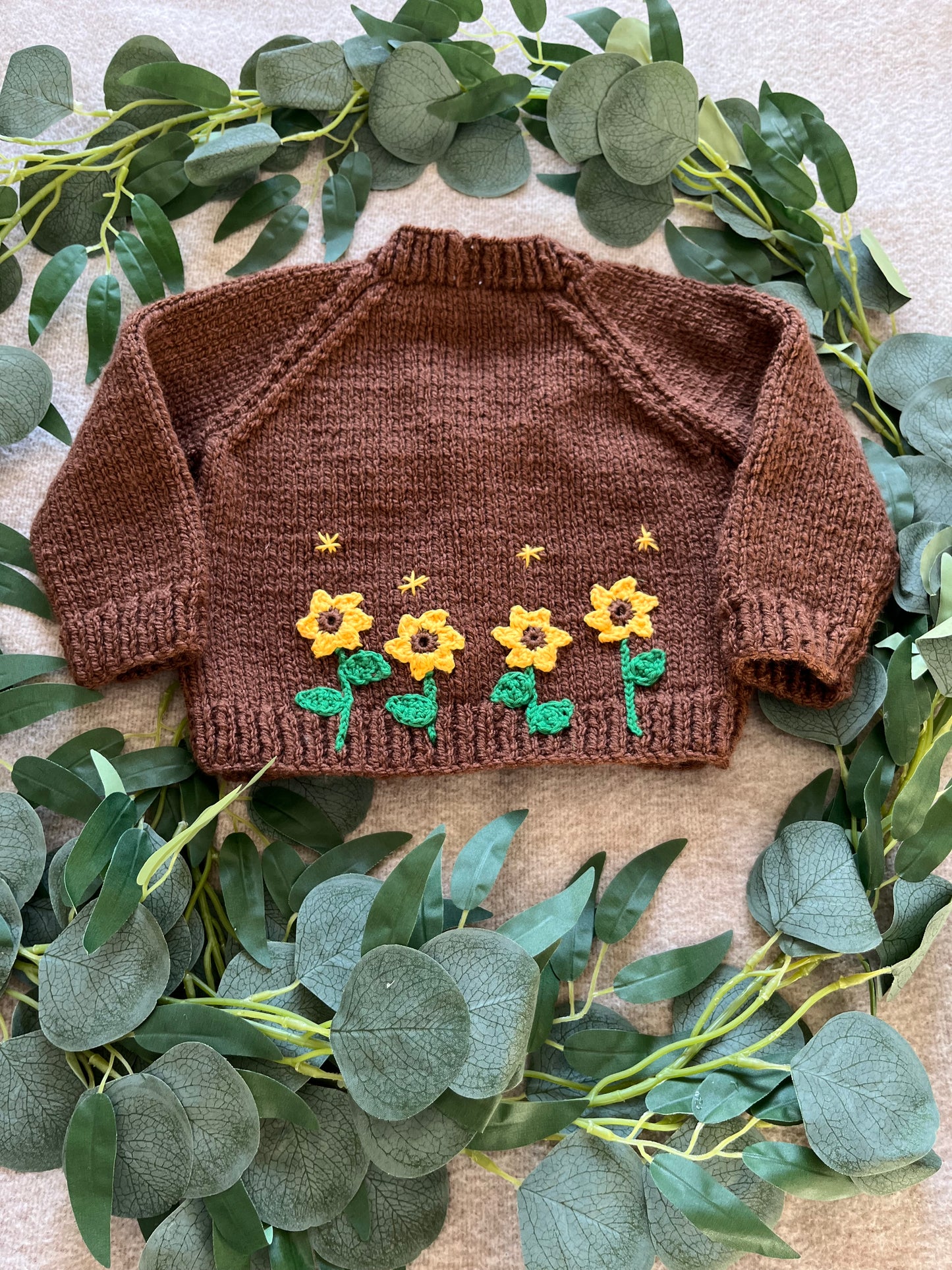 Size 6-9 Months, Personalise Me, Brown Sunflower Cardigan