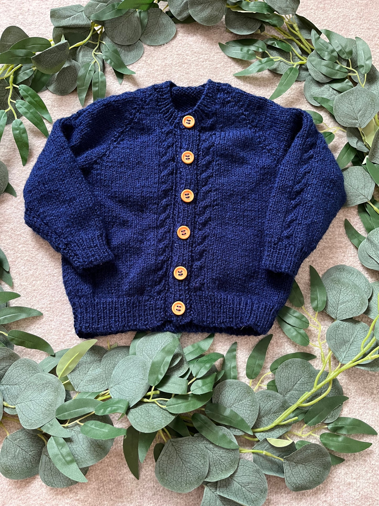 Size 12-18 Months, Wild One, Hand knitted Navy Cardigan, First Birthday Cardigan