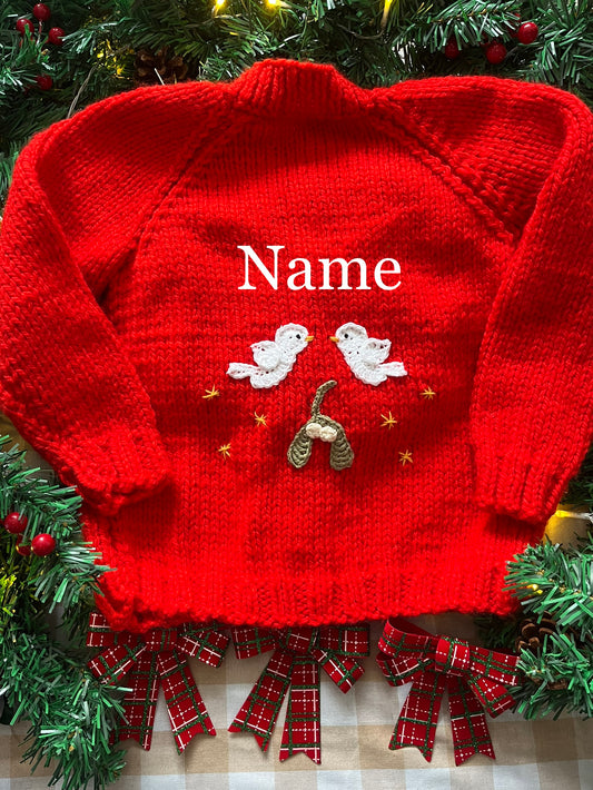 Personalise Me, Size 4-6 years, Two Turtle Doves, Add a Name Red Cardi