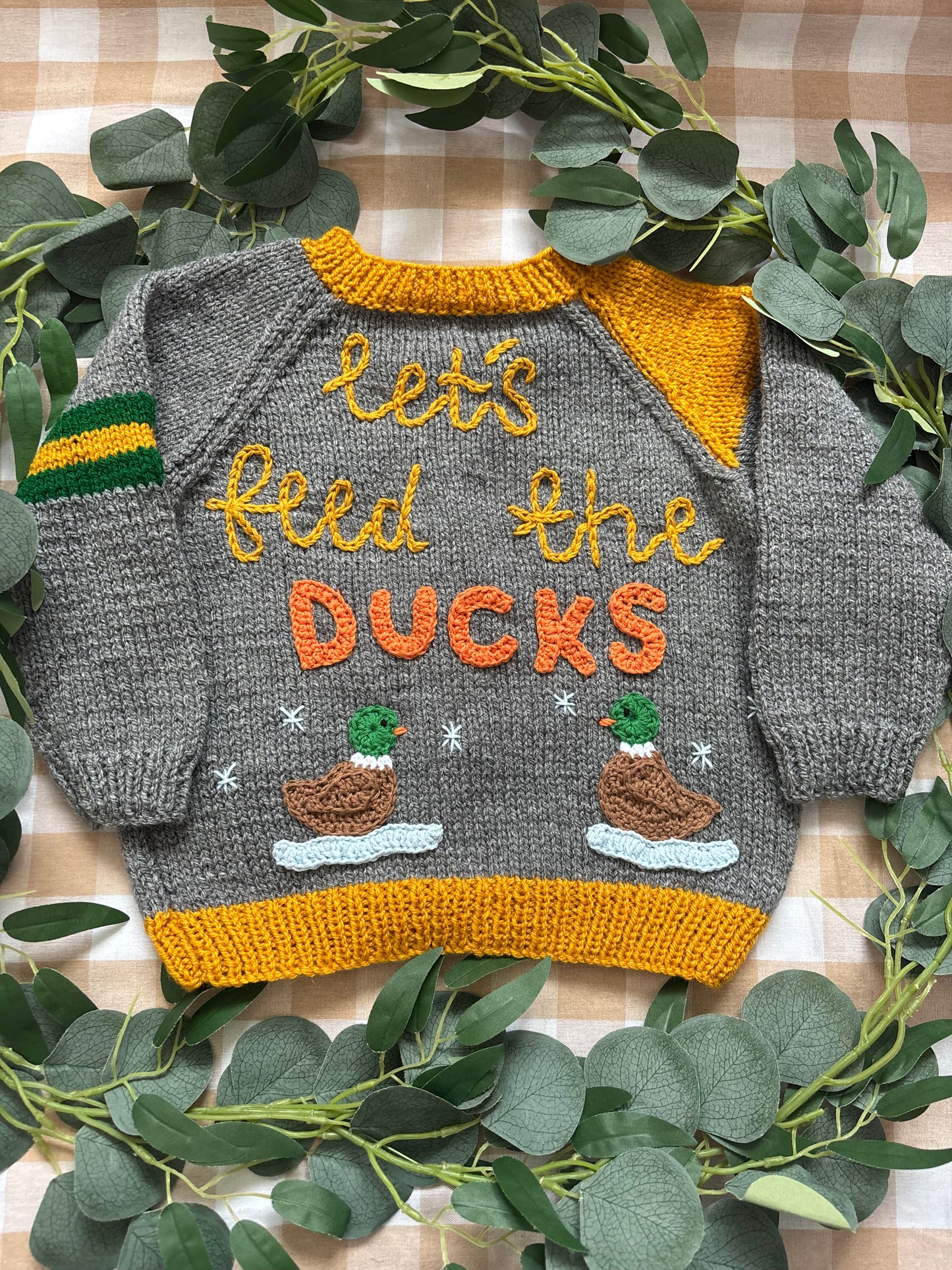 Size 2-3 years, Let’s feed the Ducks, Hand Knitted Cardi