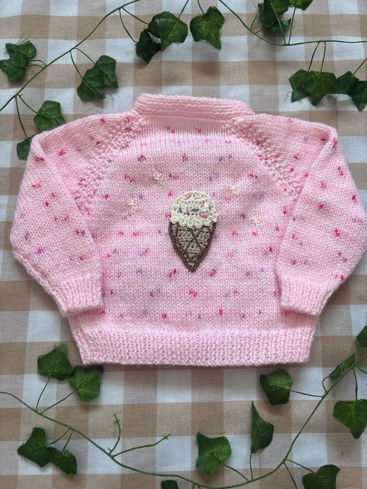 Size 0-3 Months, Pink fleck Cardi, Sprinkle Ice Cream