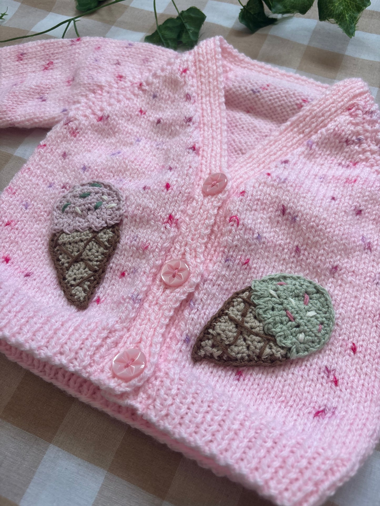 Size 0-3 Months, Pink fleck Cardi, Sprinkle Ice Cream