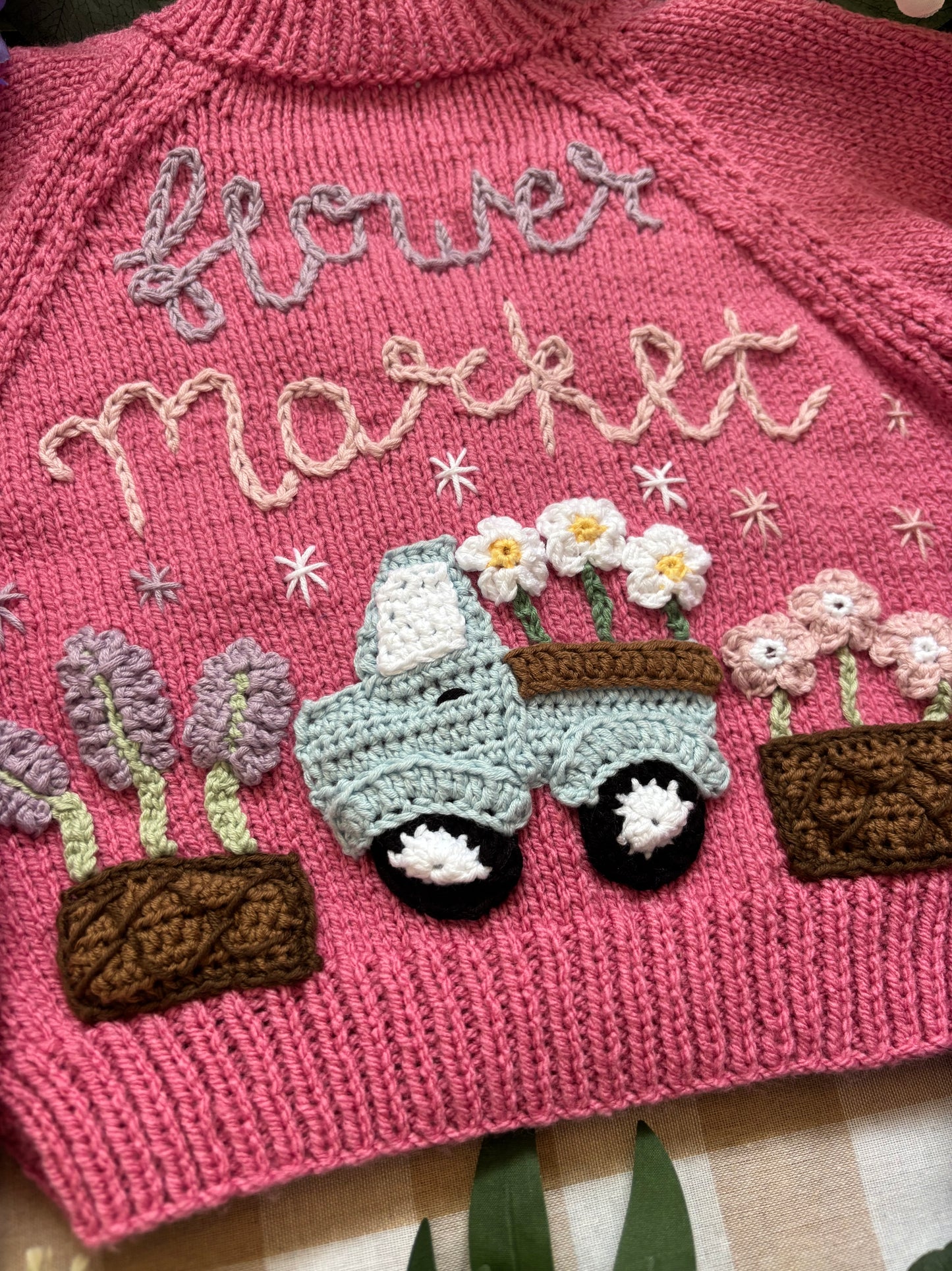 Size 1-2 Years, Flower Market, Pink Hand knitted Cardi
