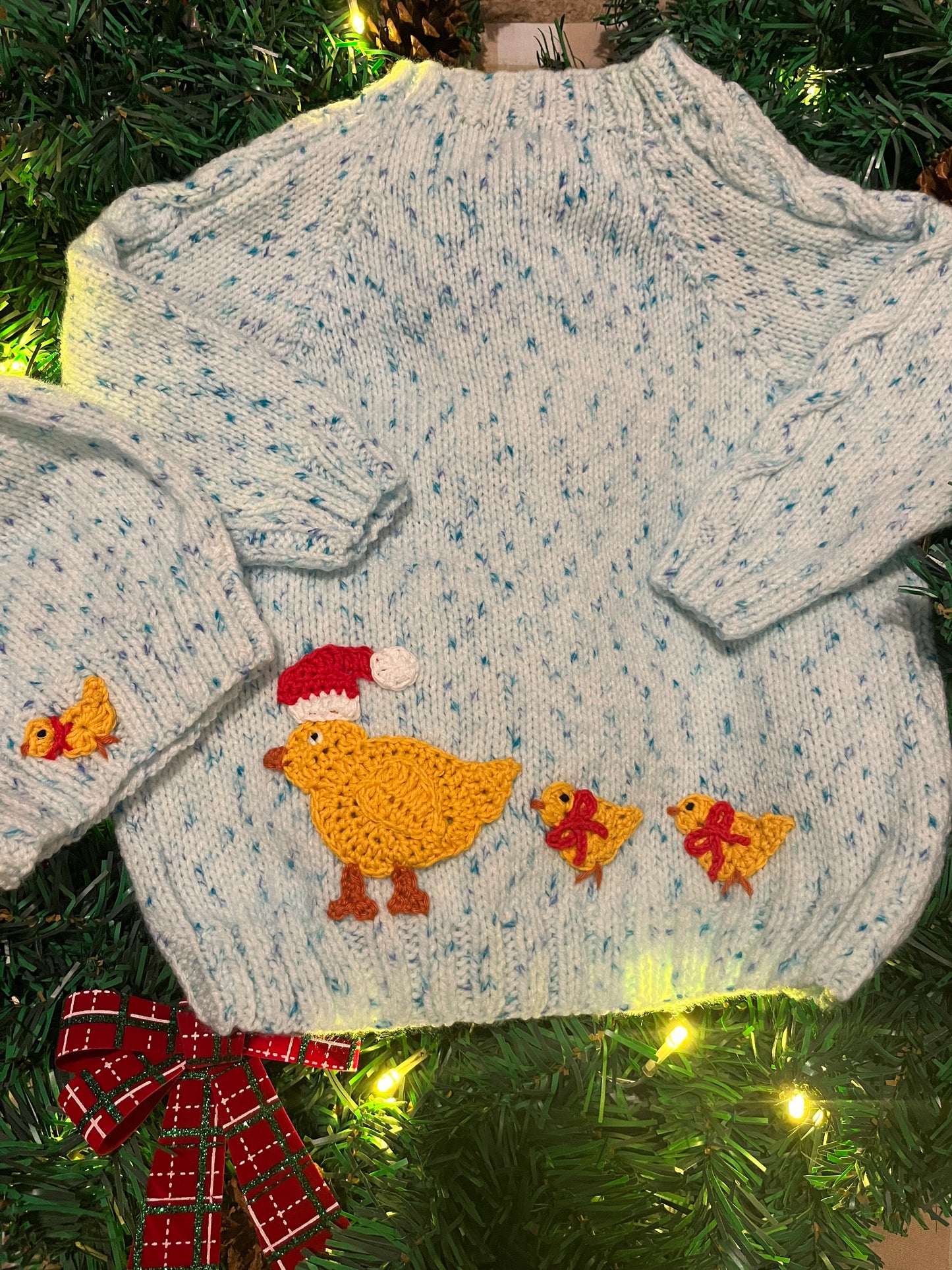 Personalise Me, Size 1-3 Years, Christmas Chicks Name Cardigan, Blue & White Fleck